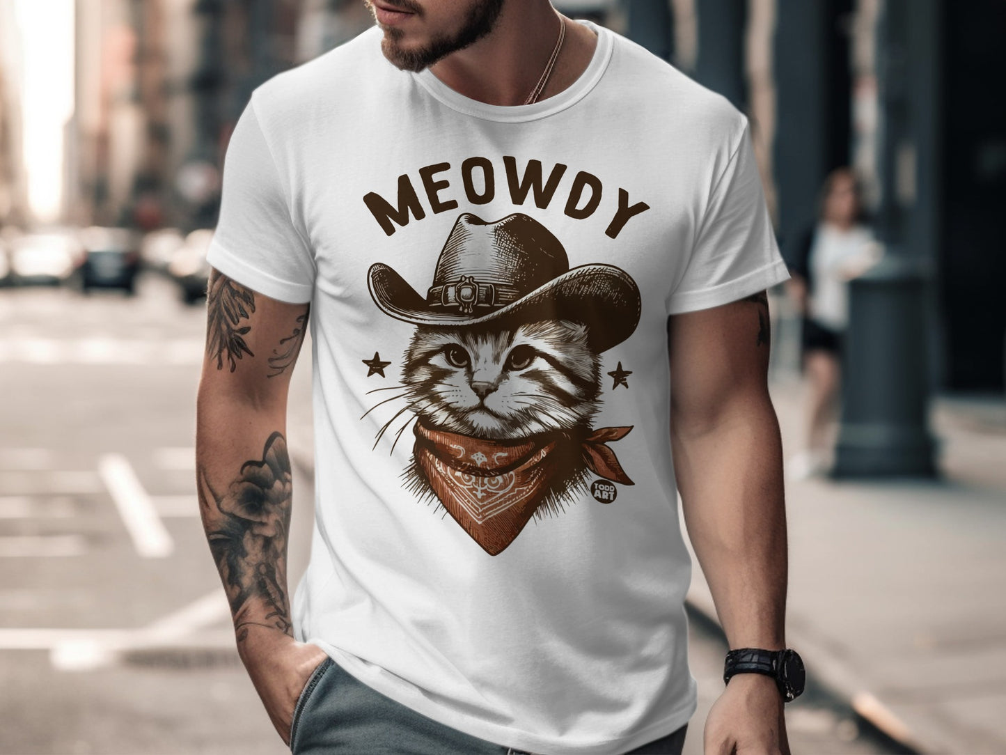 Meowdy Cat in Cowboy Hat Graphic T-Shirt