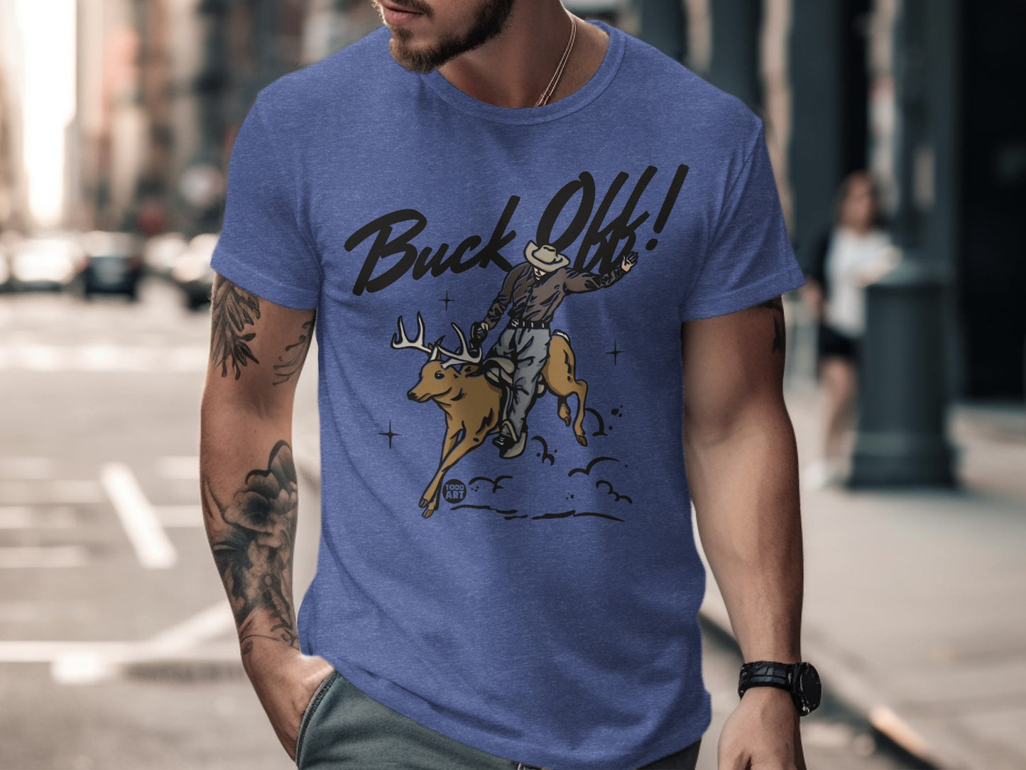 Buck Off Cowboy and Deer Graphic T-Shirt Product