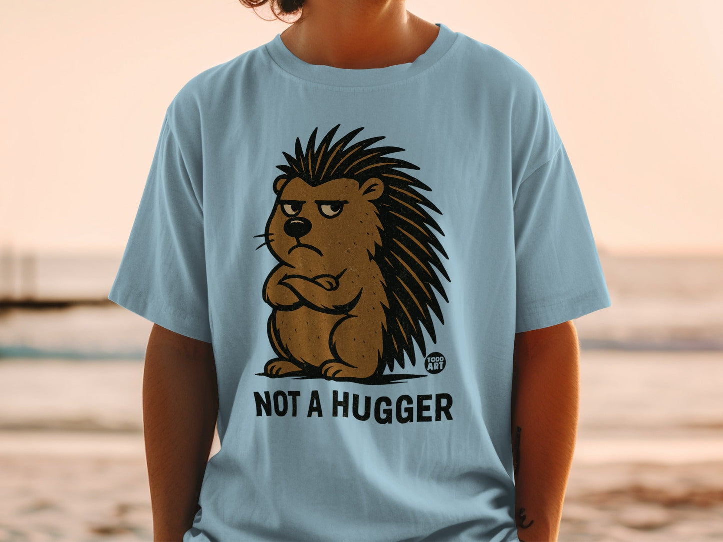 Not a Hugger Graphic T-Shirt with Funny Hedgehog Design