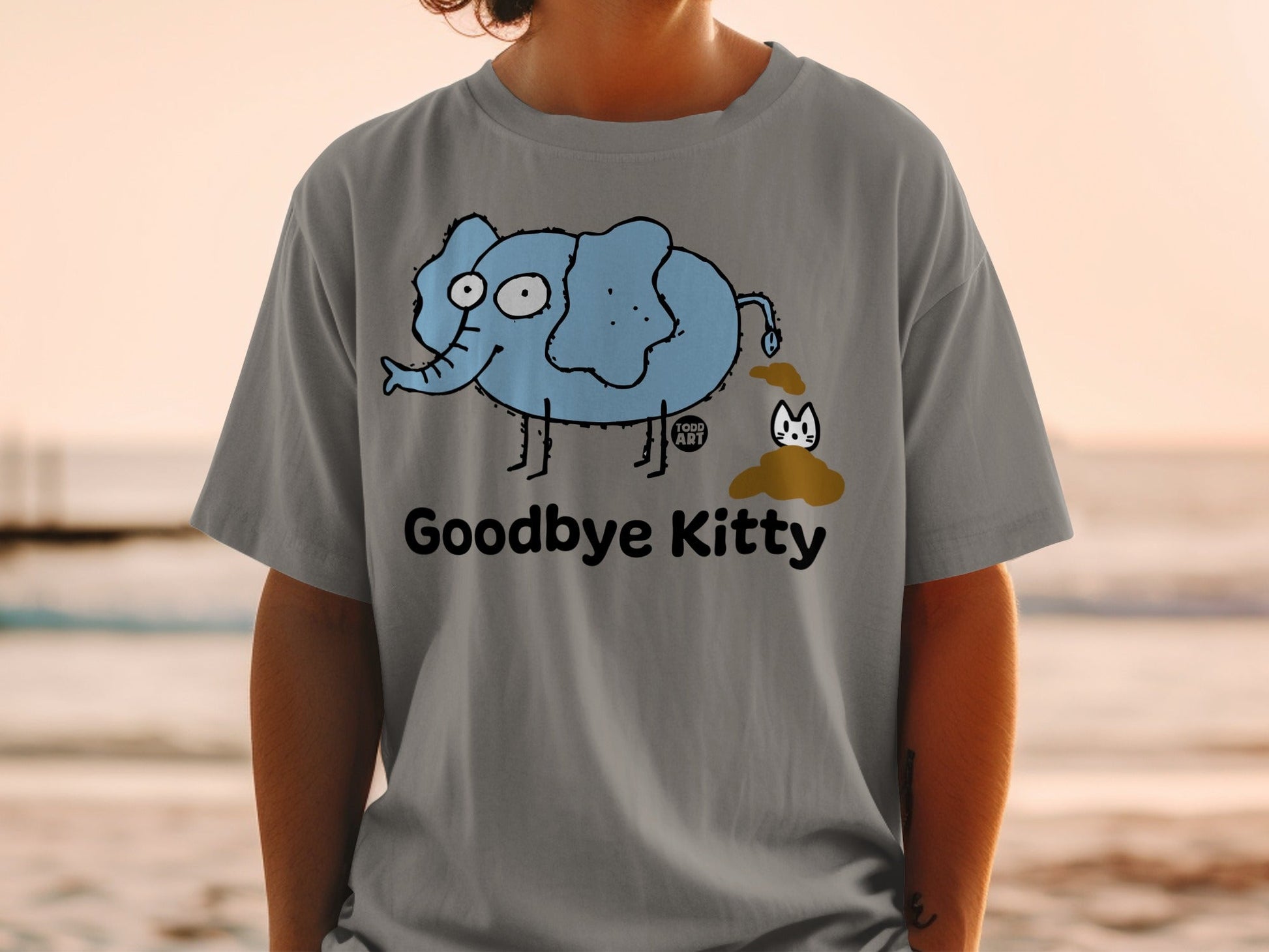 Funny Goodbye Kitty Elephant Graphic T-Shirt