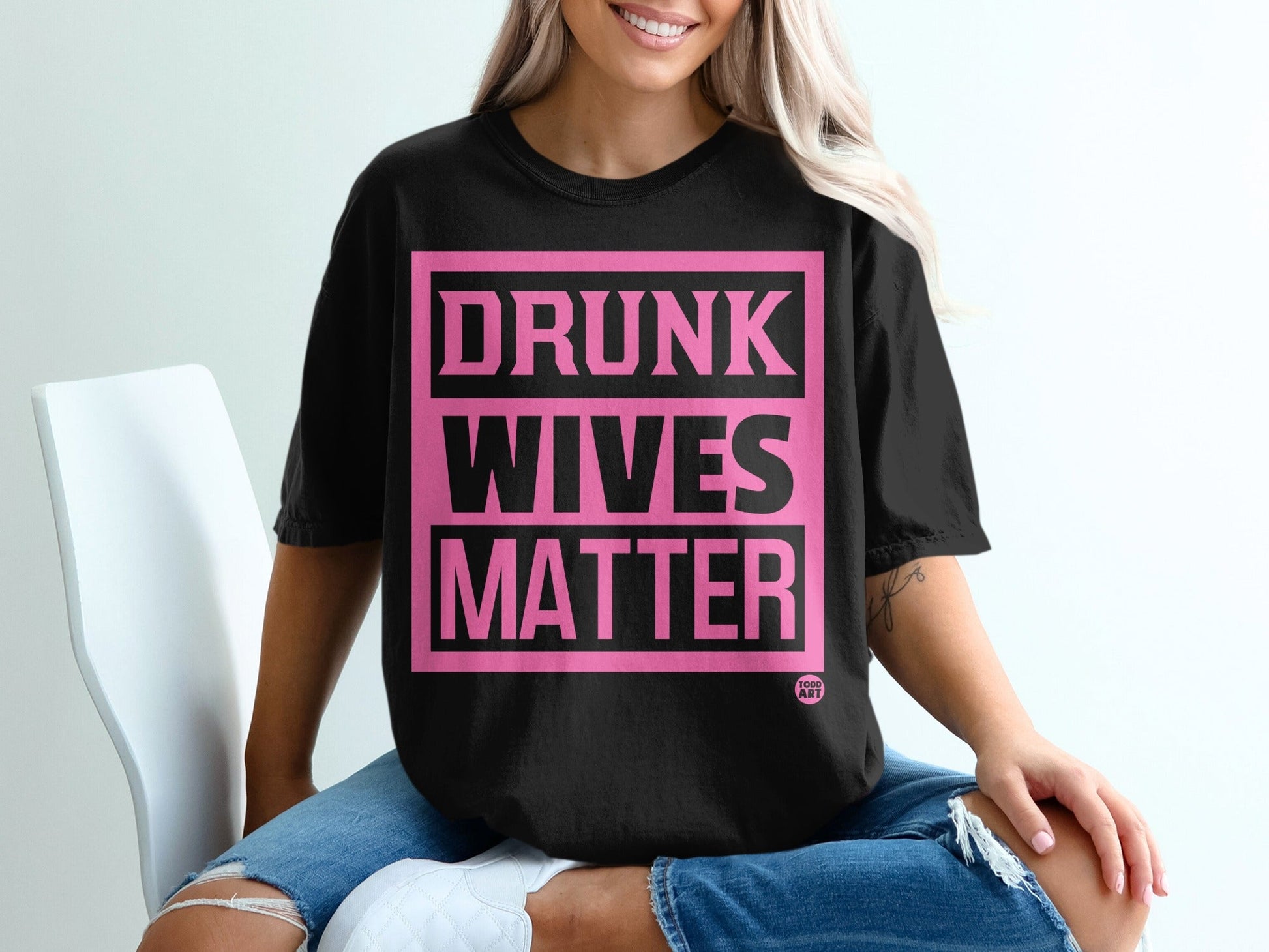 Drunk Wives Matter Black Graphic T-Shirt