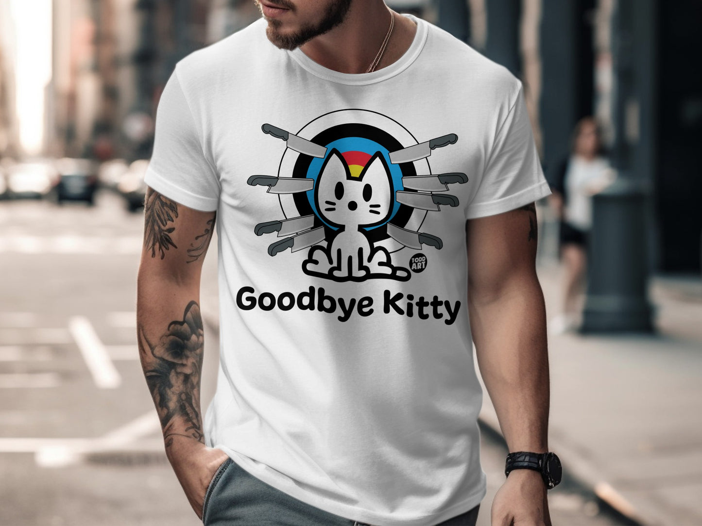 Goodbye Kitty T-shirt with Cartoon Cat Design
