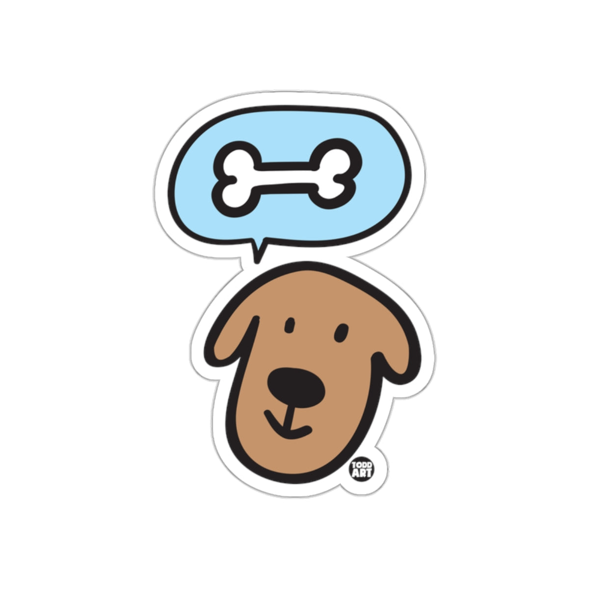 Cute Cartoon Dog with Bone Thought Bubble Sticker