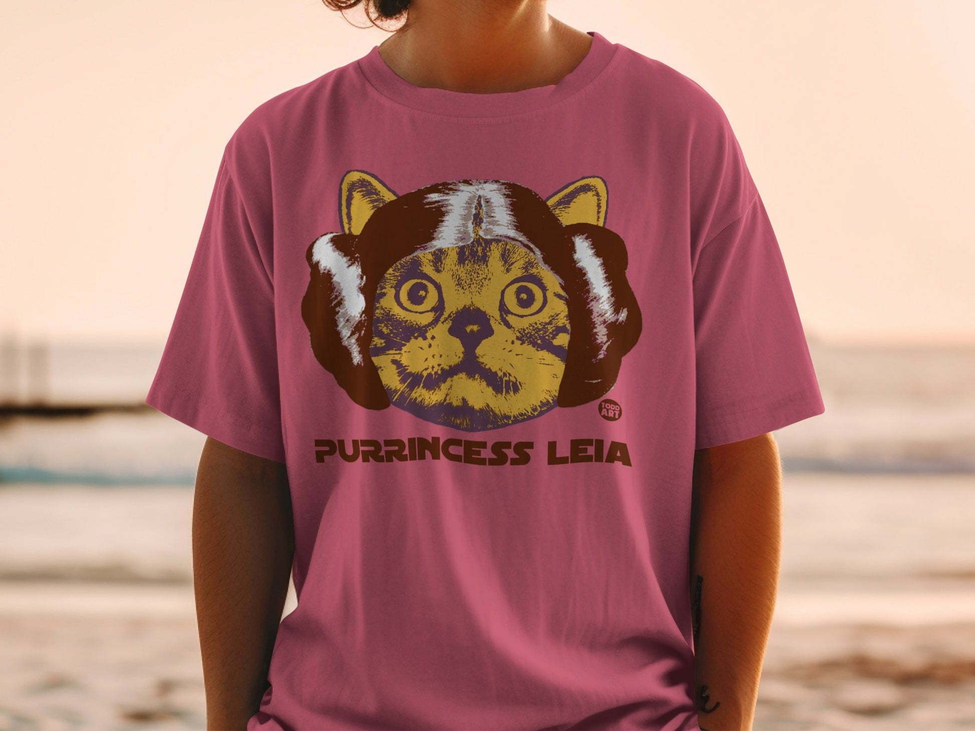 Purrincess Leia Cat Graphic on Pink T-Shirt
