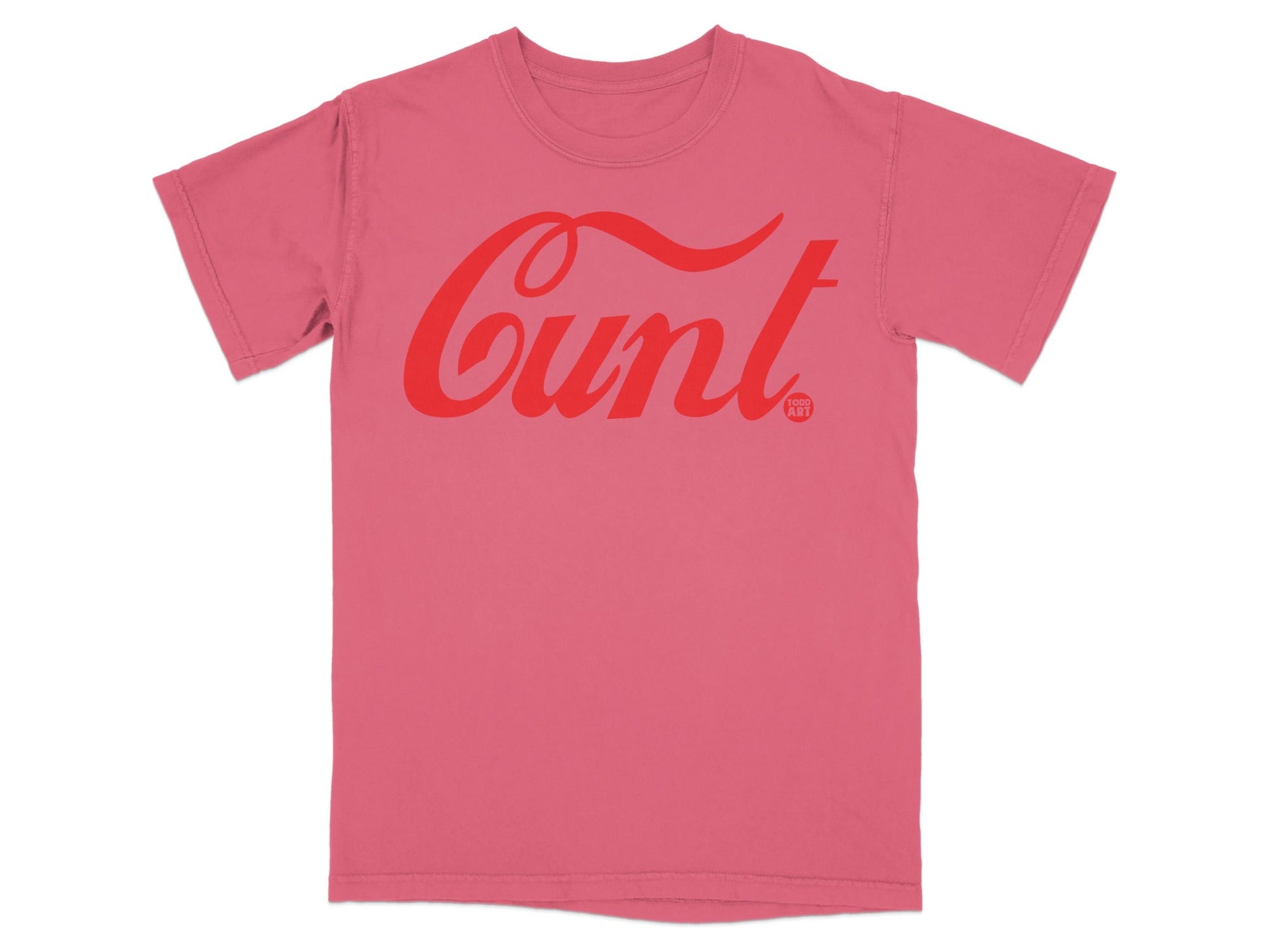 Unique Pink Shirt with Bold Red Graphic Design