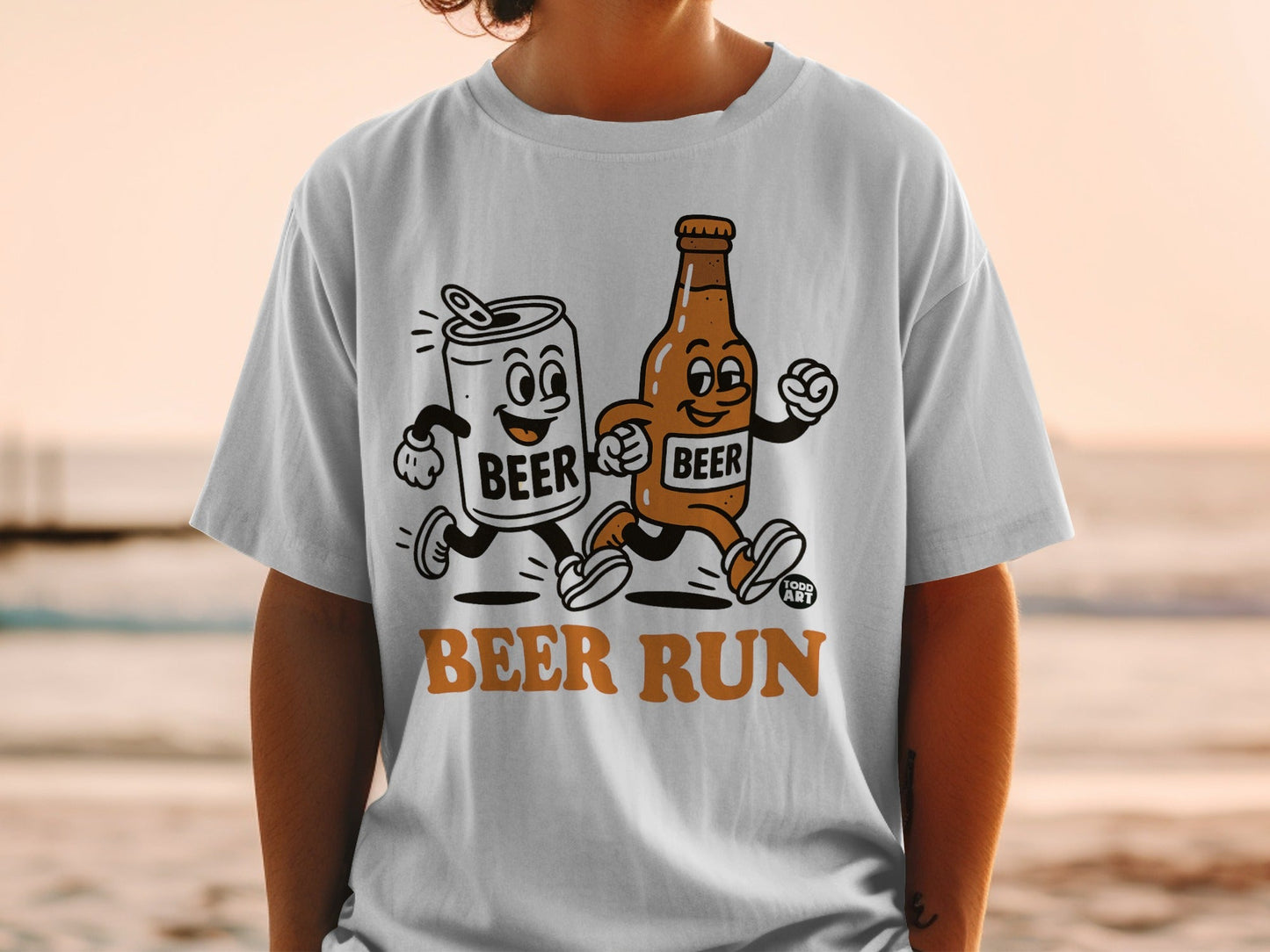 Fun Beer Run Graphic Casual Wear White T-shirt