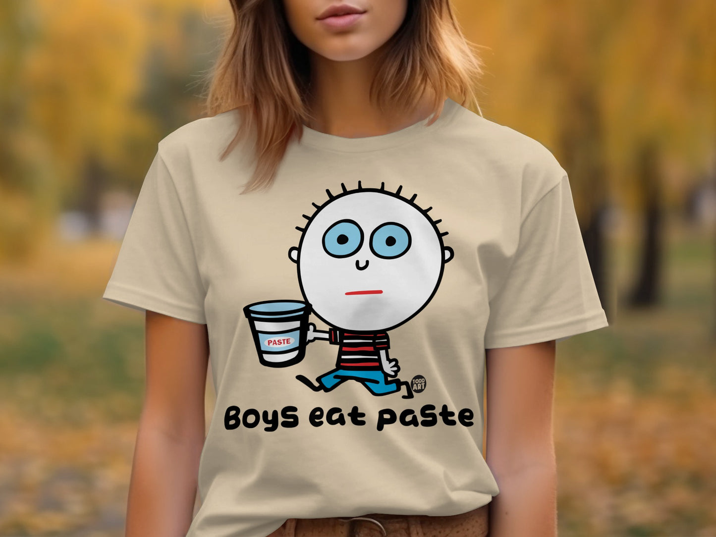 Funny Boys Eat Paste Cartoon T-shirt for Kids and Adults