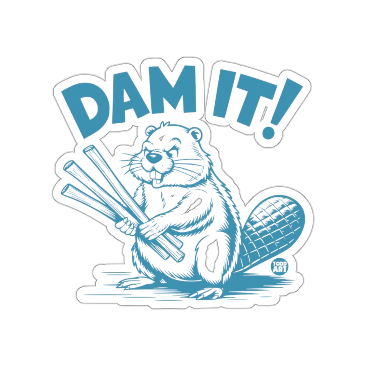 Dam It Beaver Holding Sticks Humorous Sticker