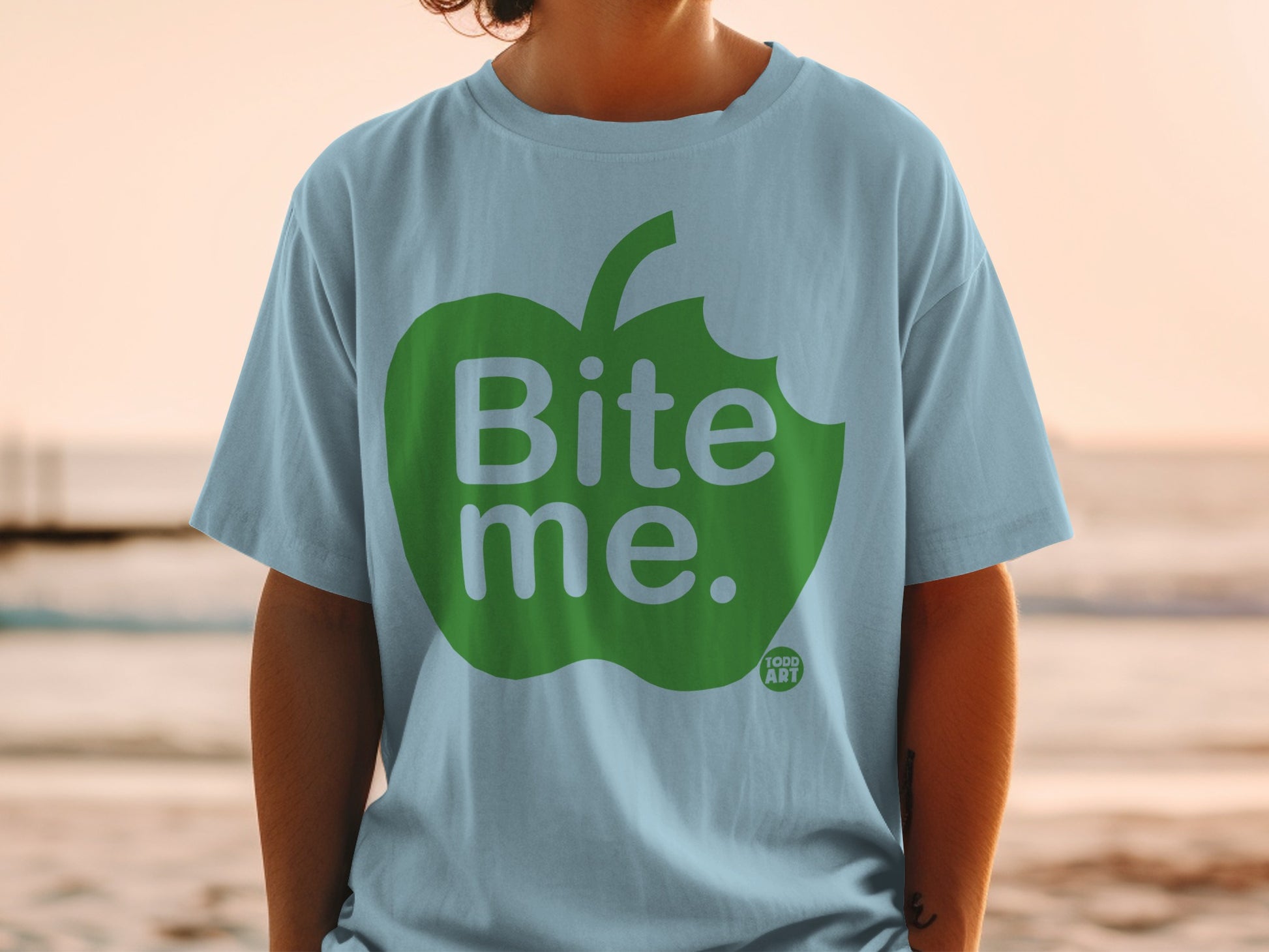 Light Blue Green Apple Bite Me Graphic T-Shirt product type