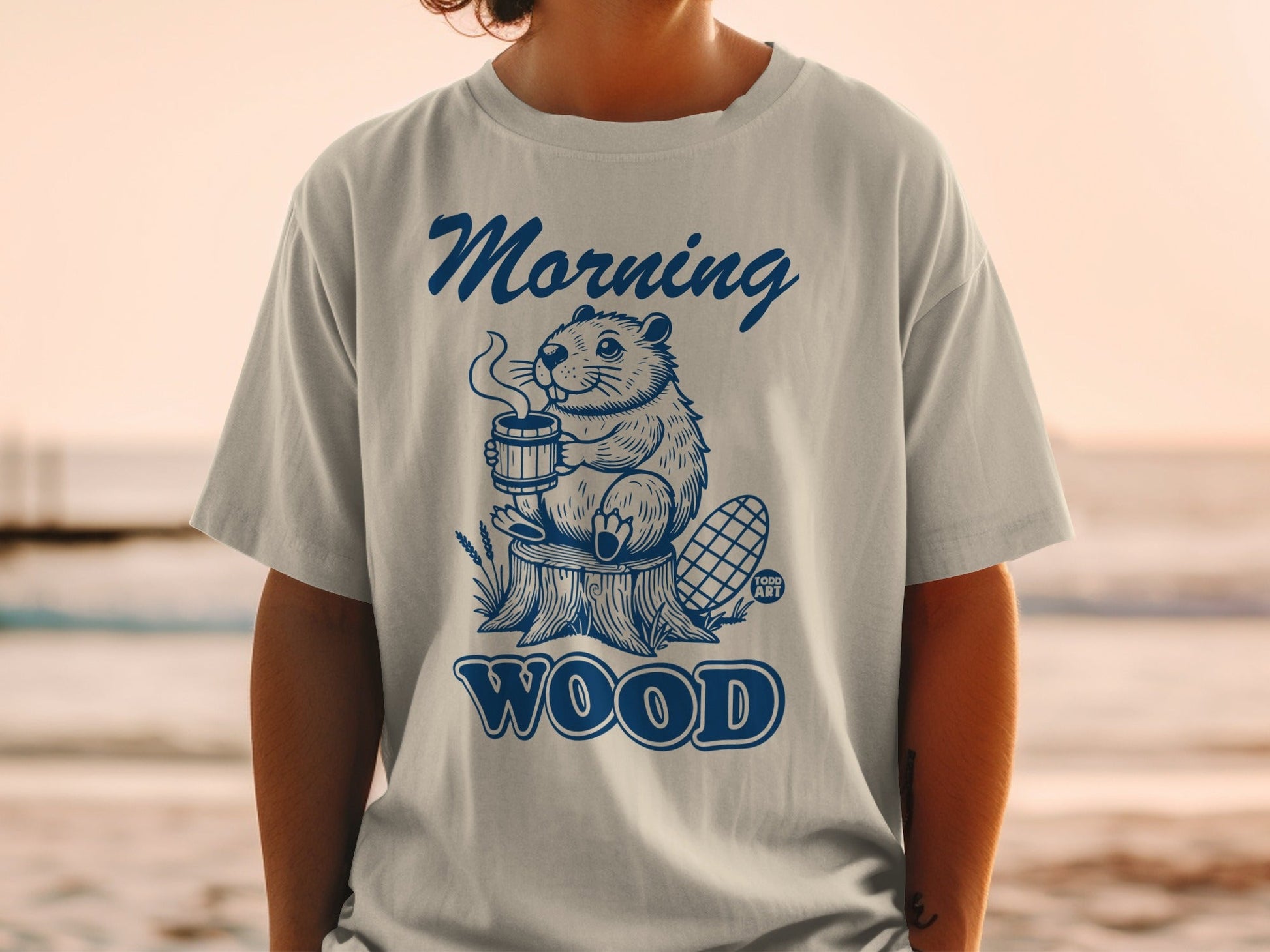 Morning Wood Beaver Graphic Tee Fun Novelty Shirt