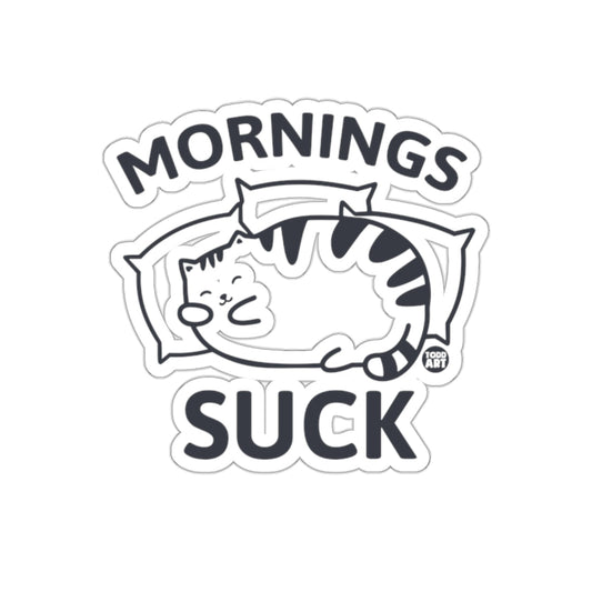 Mornings Suck Cat with Pillow Sticker Decal Design