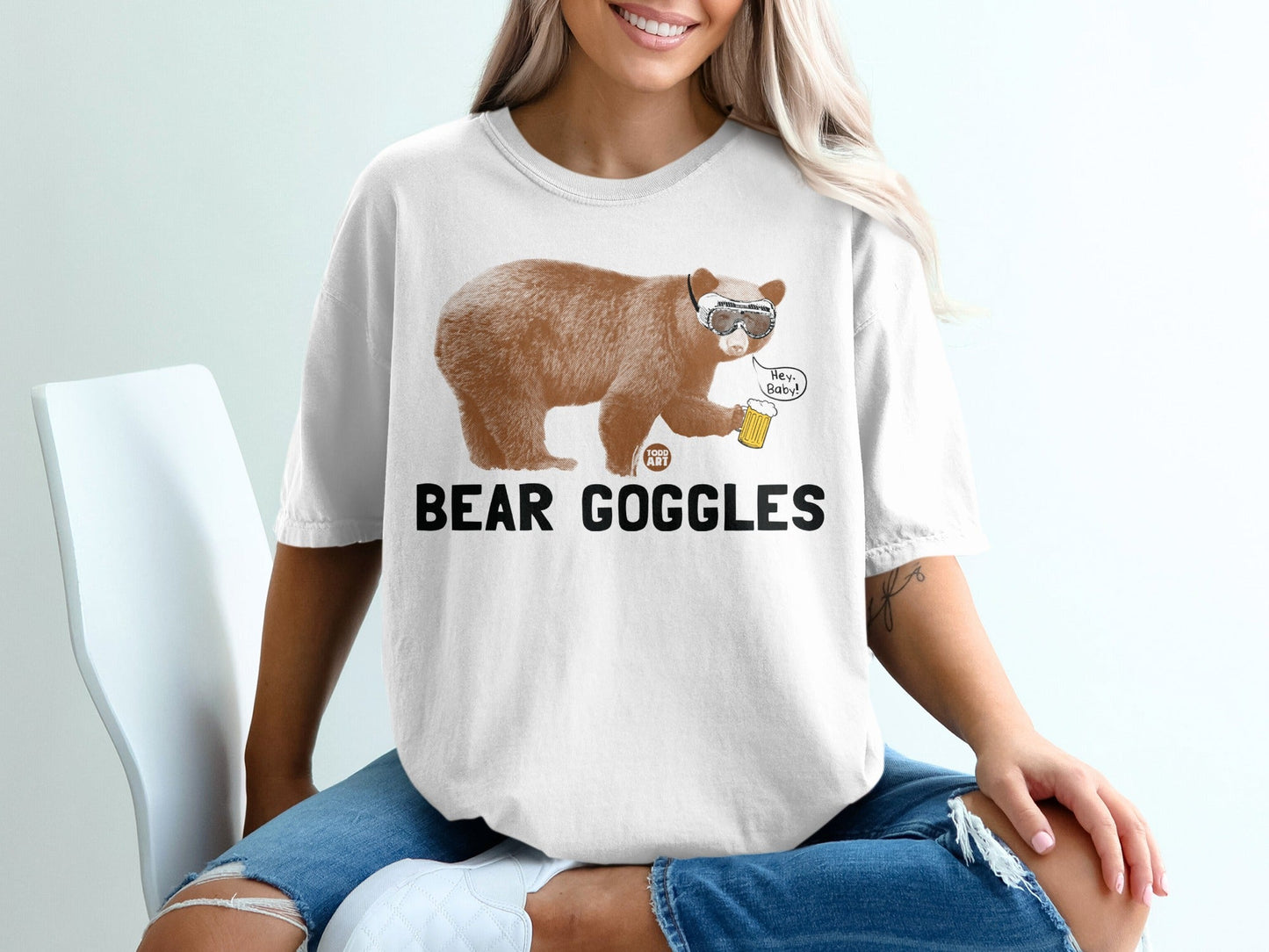 Bear Goggles Funny Graphic Tee T-Shirt for Women Men