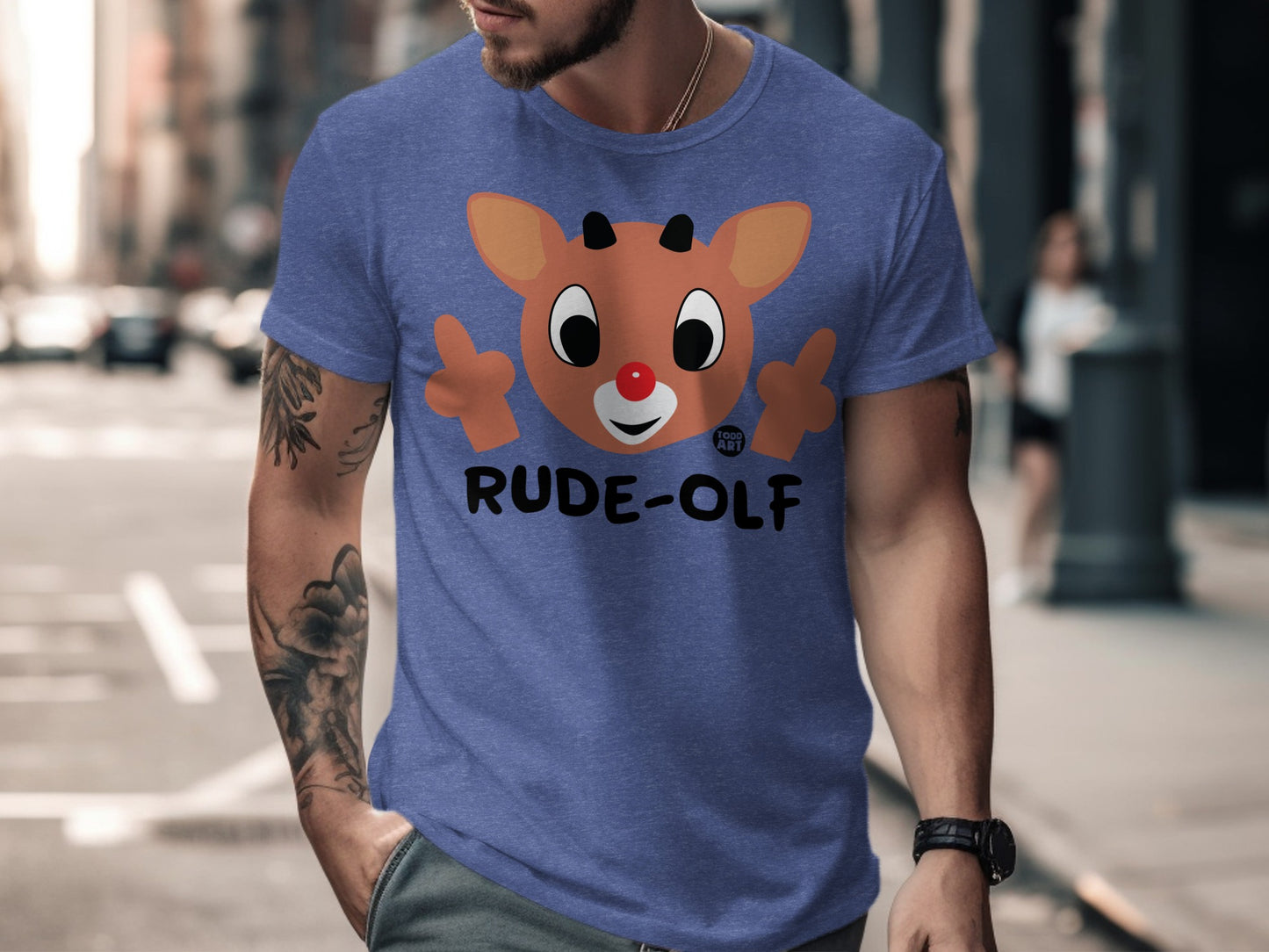 Funny Rude-Olf Graphic Tee Perfect for Holiday Fun