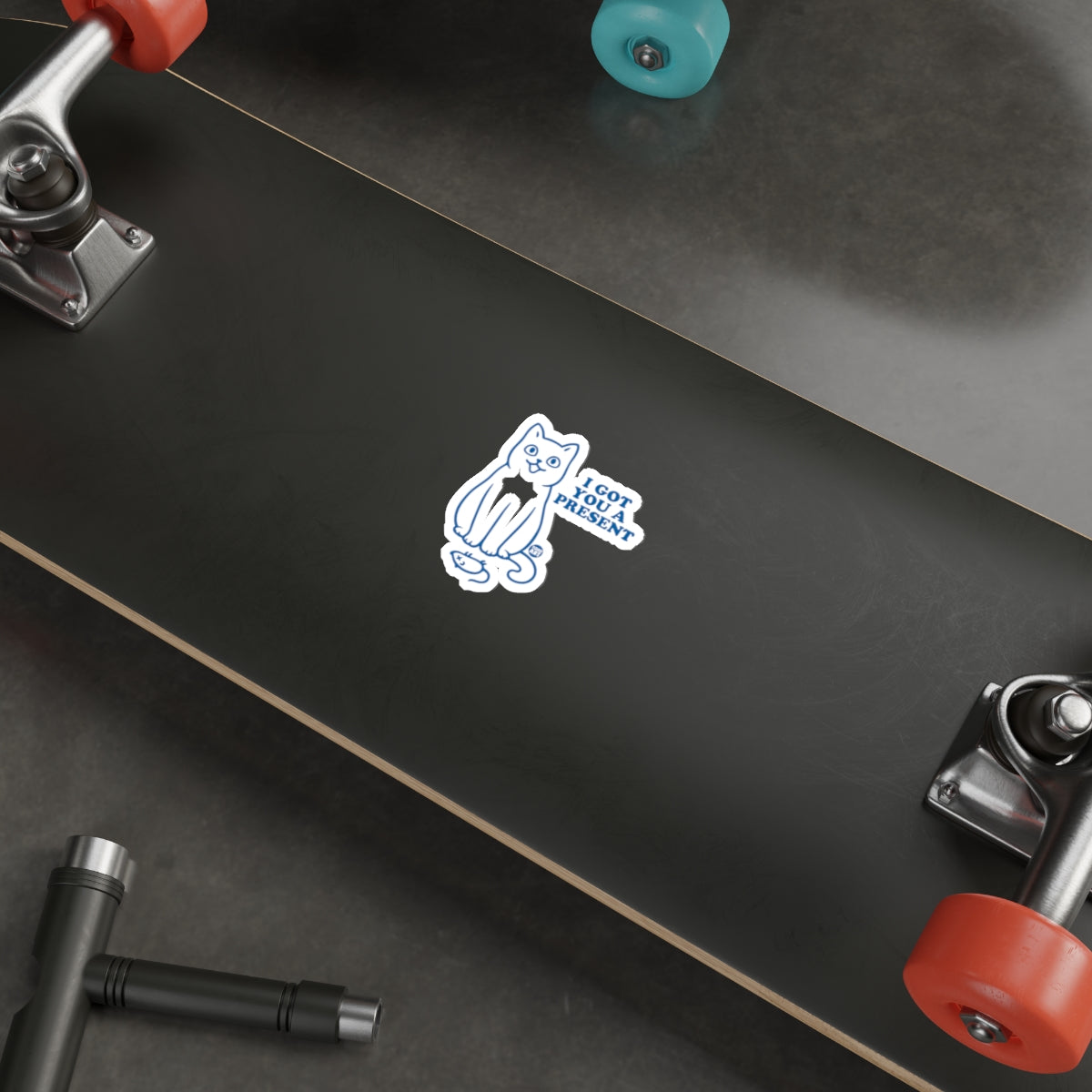 Funny Cat Skateboard with Unique Sticker Design