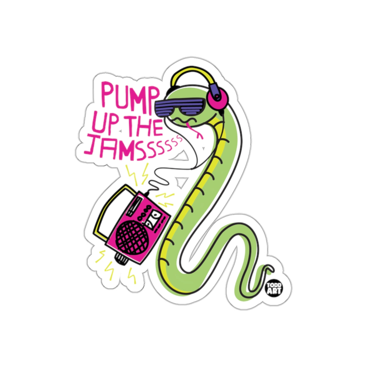 Cartoon Snake Pumping Up The Jamsss Todd Art sticker