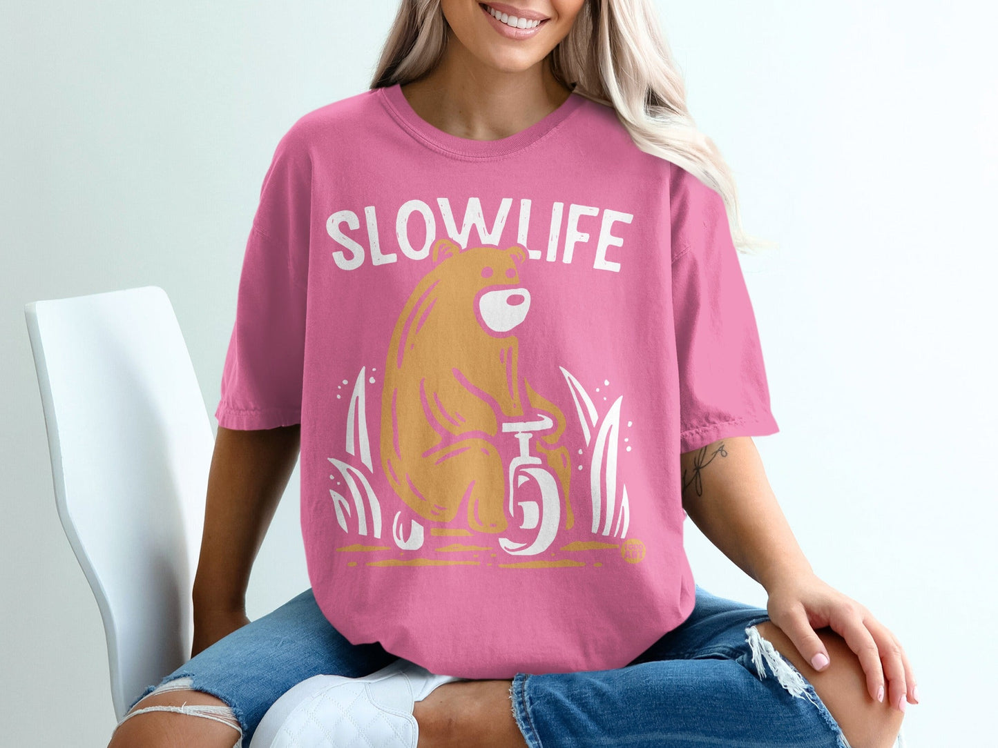 Slow Life Bear Graphic Tee Casual Loose Fit Shirt