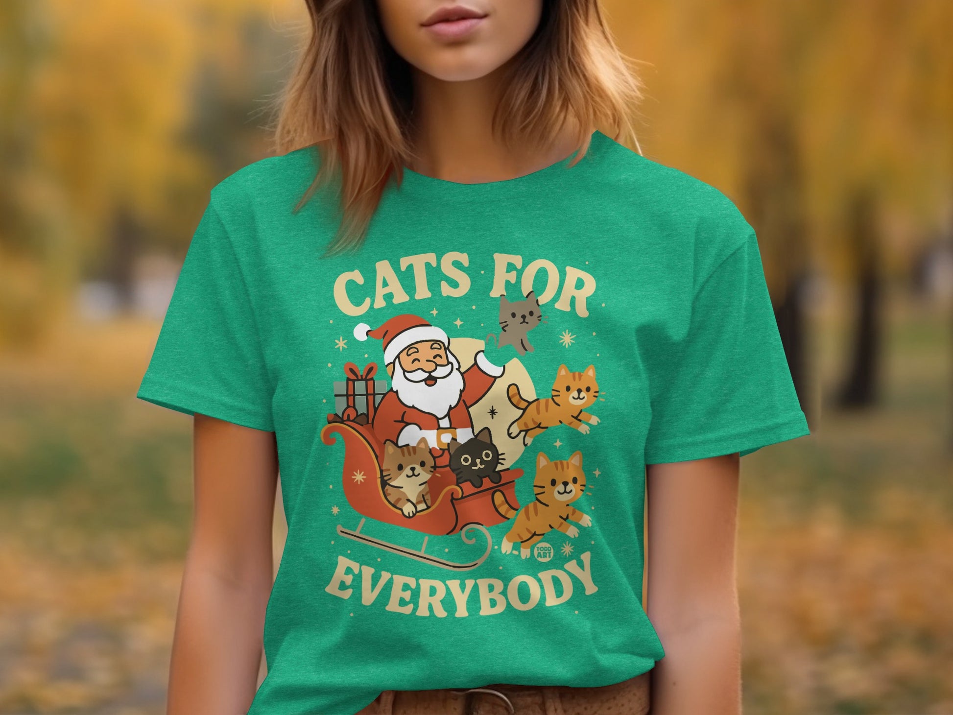 Cats For Everybody Santa Sleigh Christmas T-Shirt