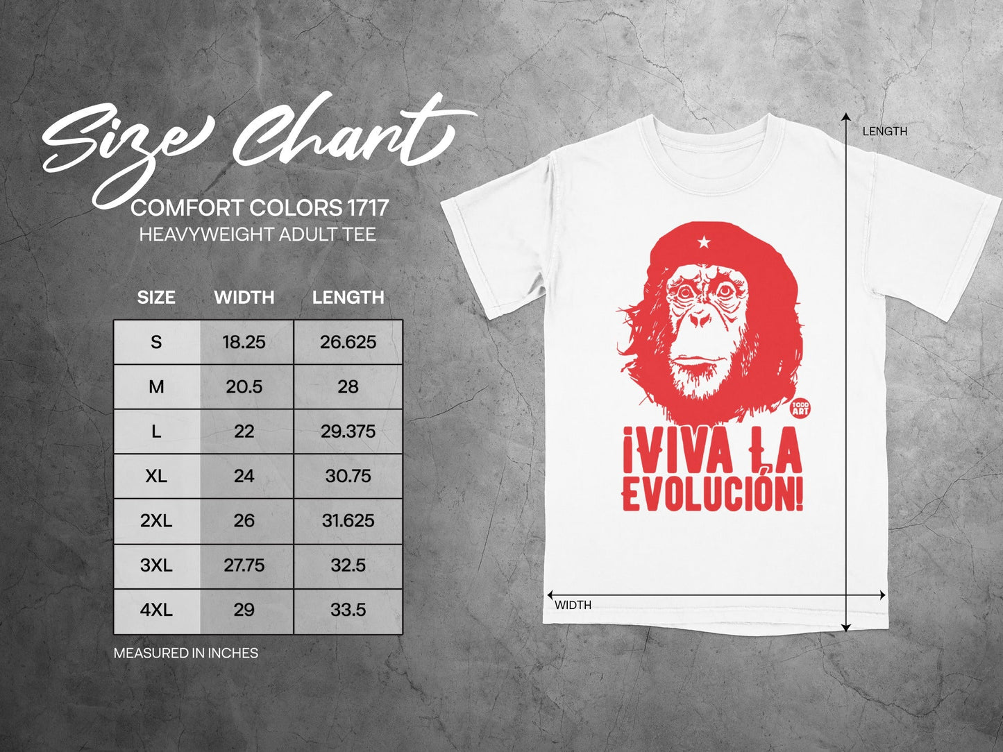 White t-shirt with "¬°VIVA LA EVOLUCI√ìN!" and Che Guevara graphic.
