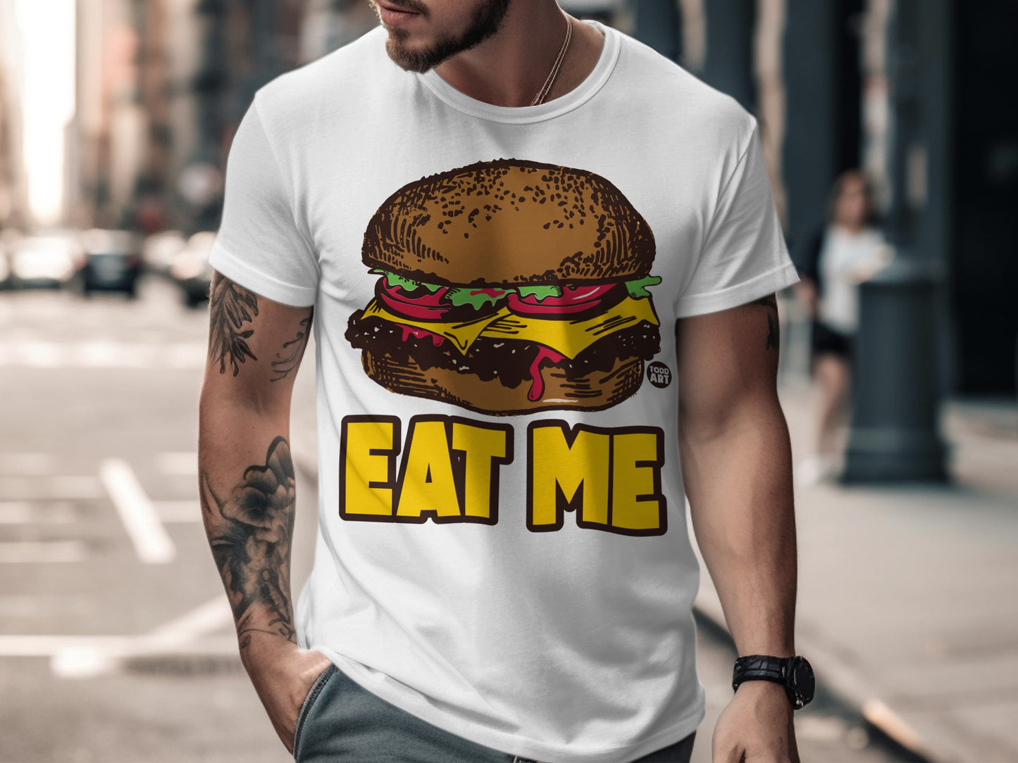Eat Me Burger Graphic T-Shirt Fun Novelty Shirt