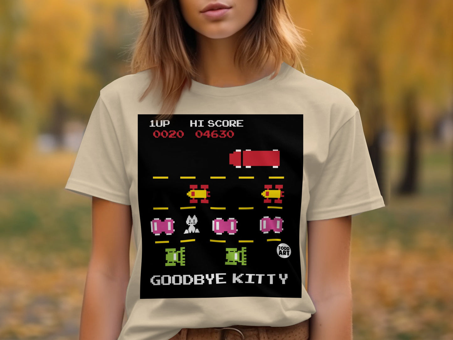Retro Game Inspired Goodbye Kitty Graphic Shirt