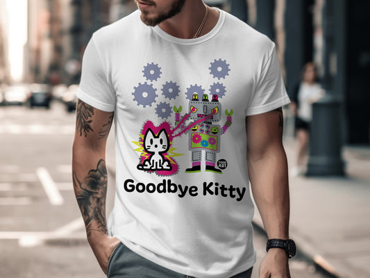 Goodbye Kitty Robot Design White T-Shirt