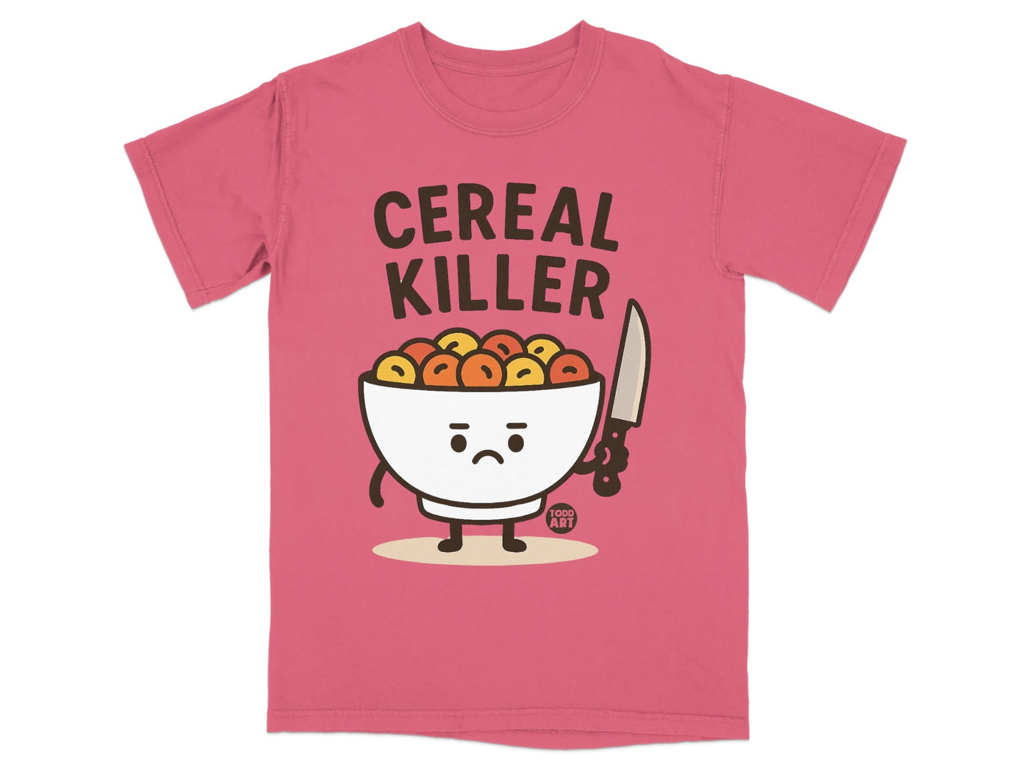 Funny Cereal Killer Cartoon Graphic Pink T-Shirt Product