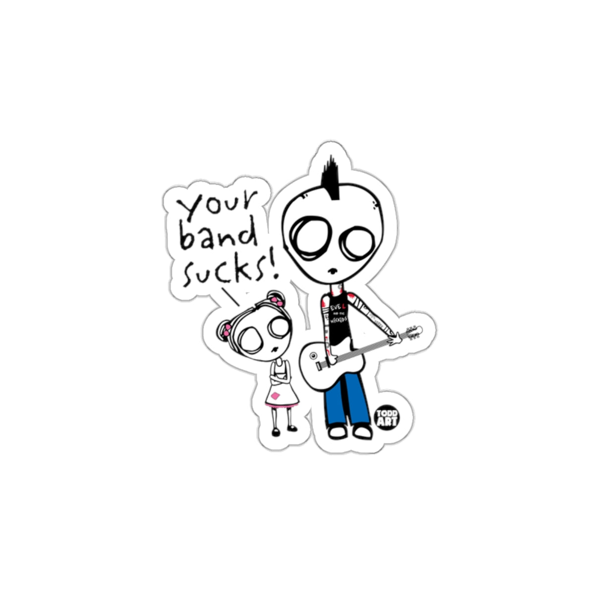 Punk Rock Cartoon With Guitar Sticker Art