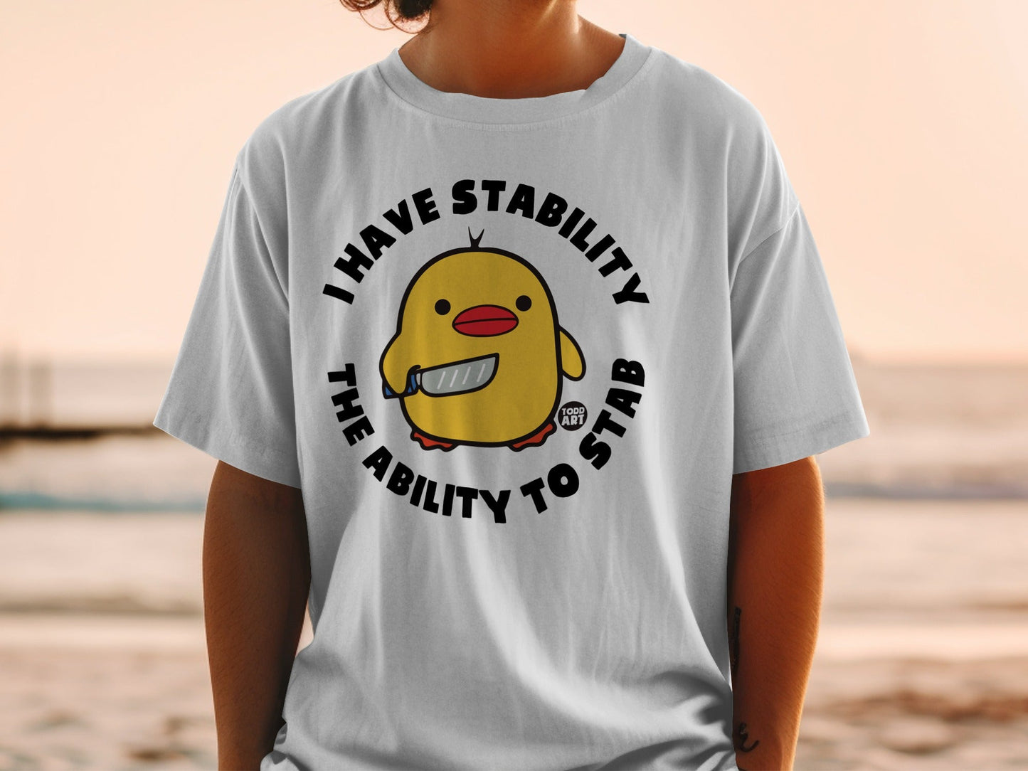 Yellow Chick with Knife Funny Graphic T-Shirt