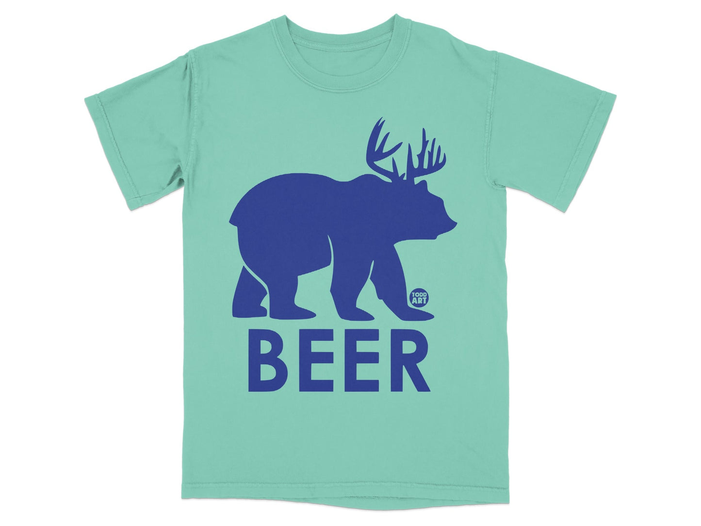 Funny Blue Bear With Antlers BEER T-Shirt