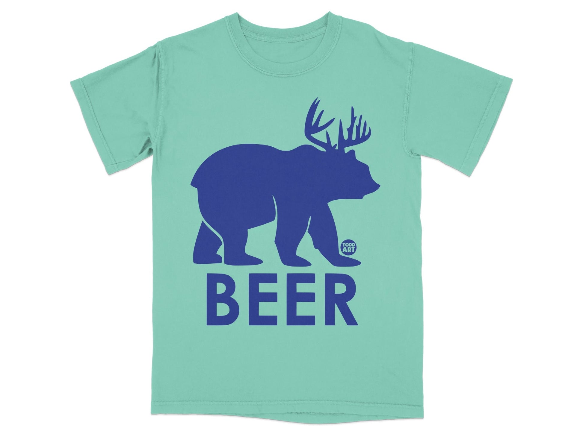 Funny Blue Bear With Antlers BEER T-Shirt