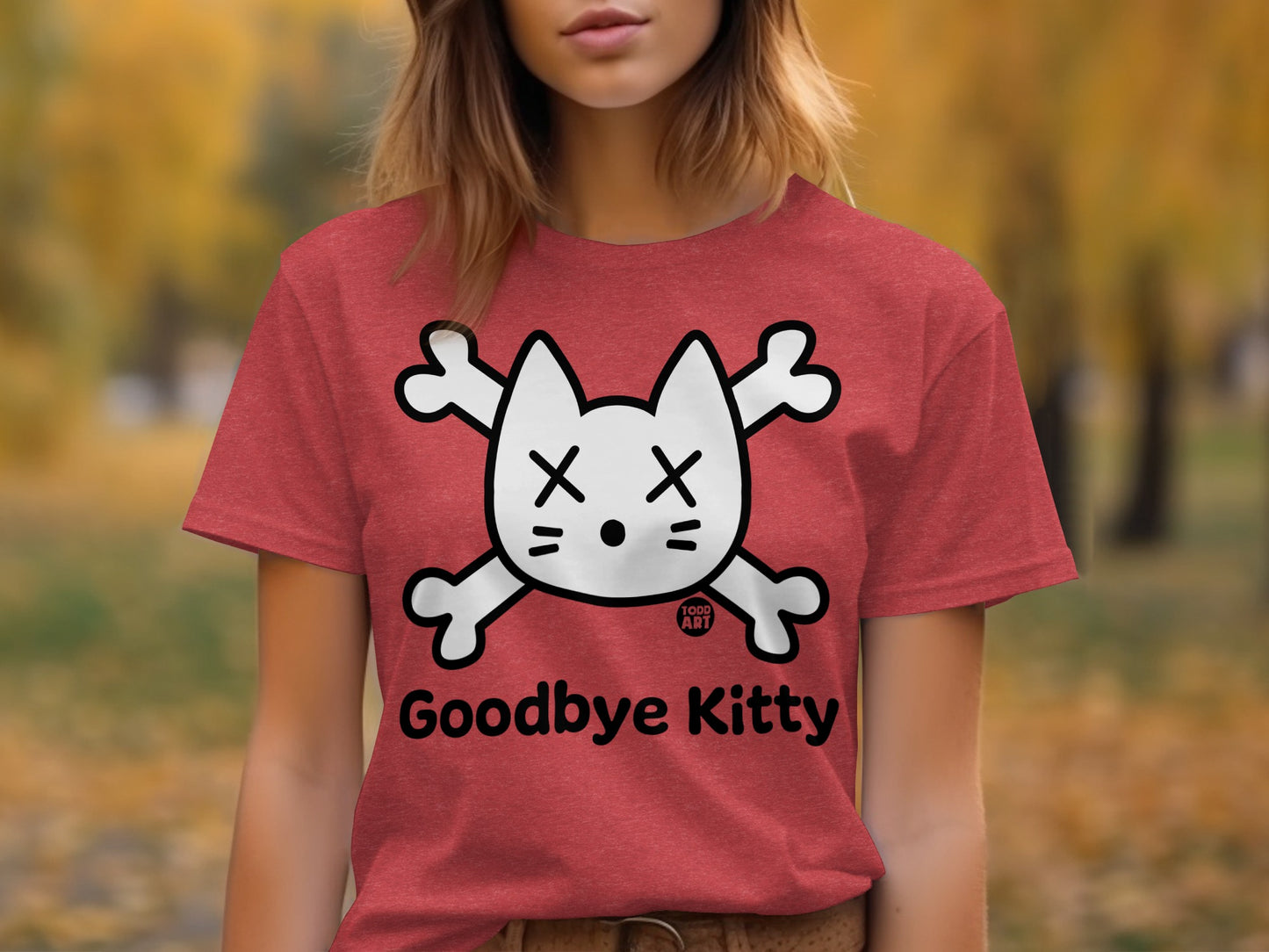 Goodbye Kitty Graphic T-shirt with Skull Design