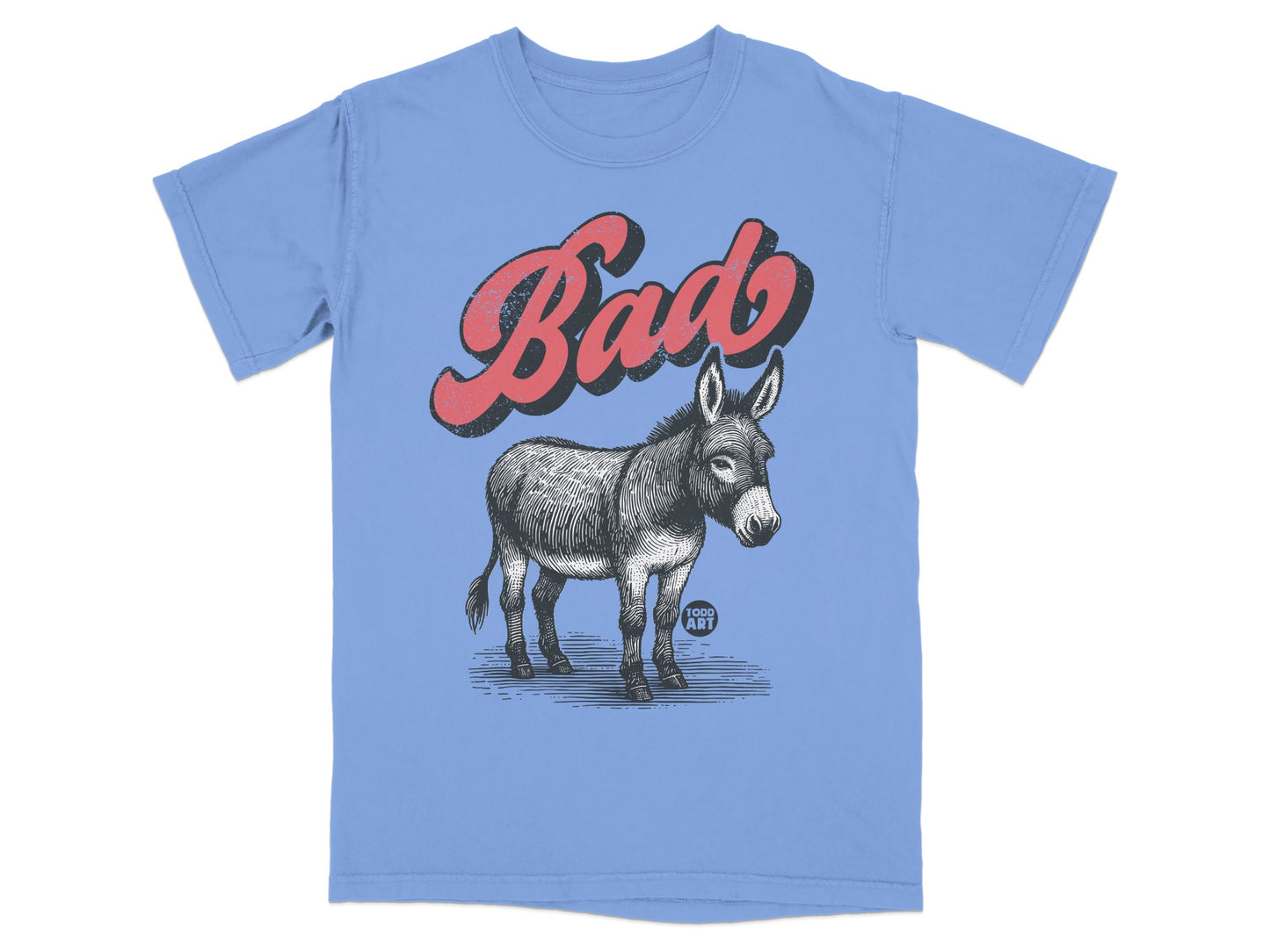 Bad Donkey Graphic Blue T-shirt with Bold Text Design