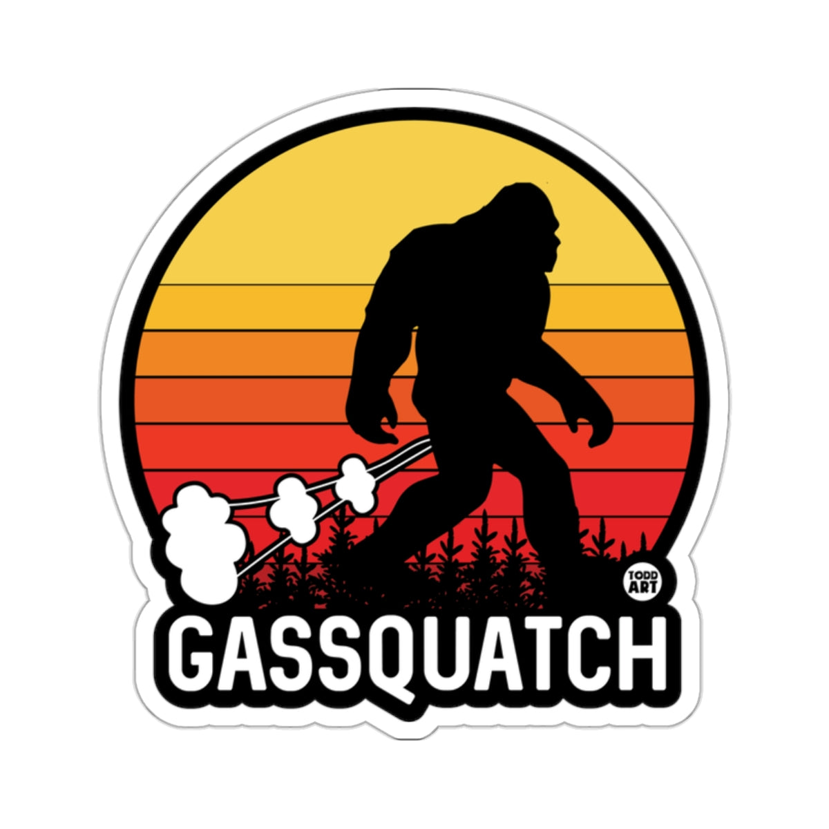 Gassquatch Silhouette on Sunset Background Sticker