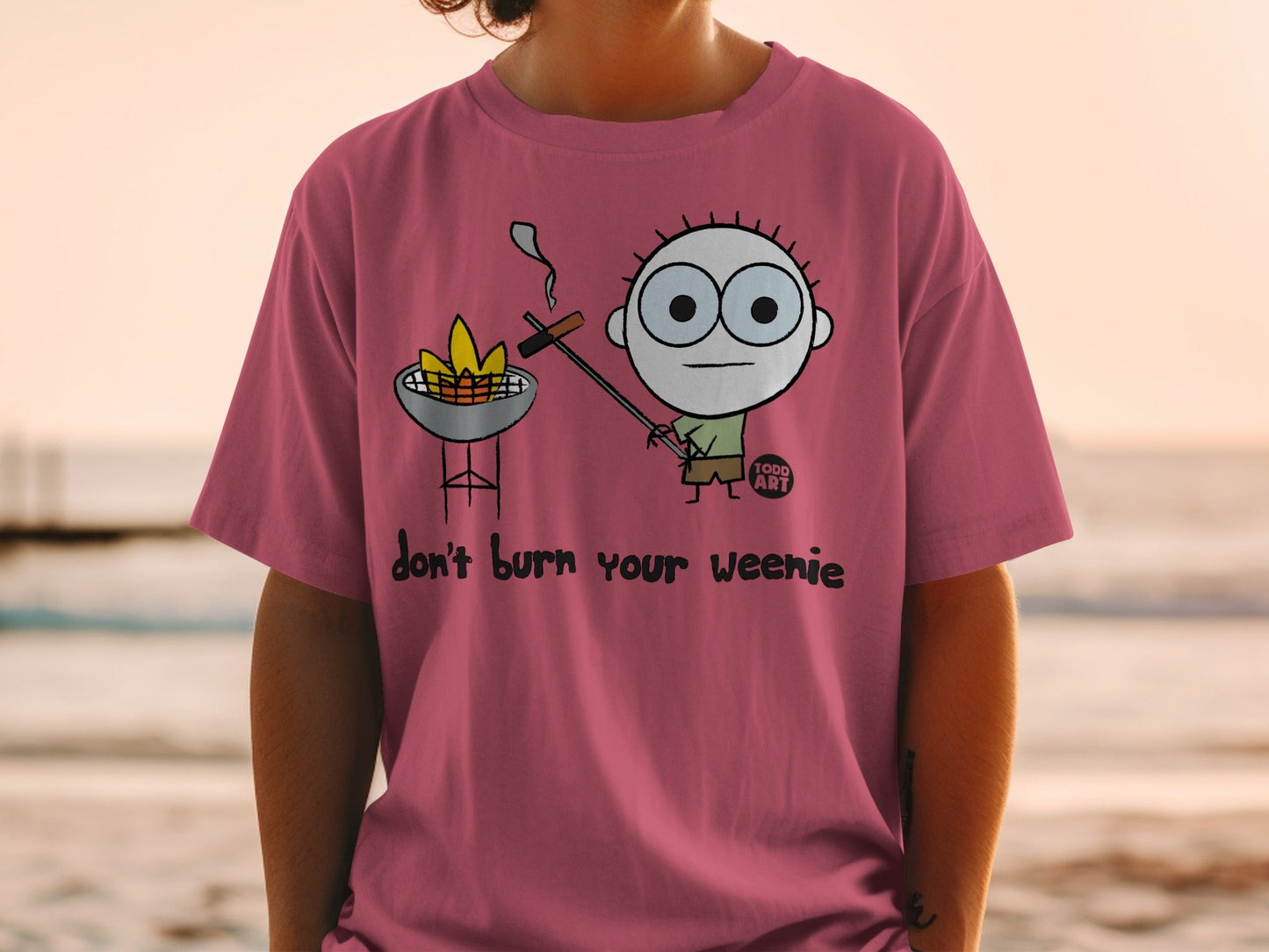 Don't Burn Your Weenie BBQ Cartoon Graphic T-Shirt