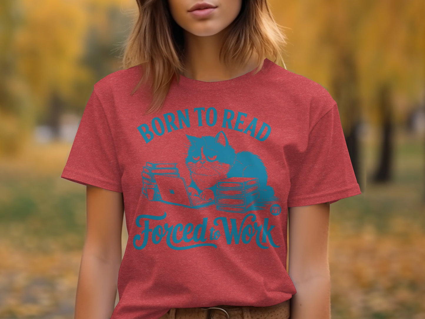 Born to Read Forced to Work Cat Graphic T-Shirt