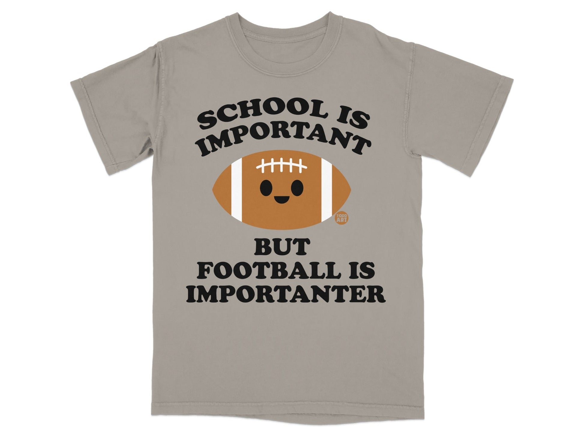 T-shirt with "School is Important But Football is Importanter" and a football graphic.