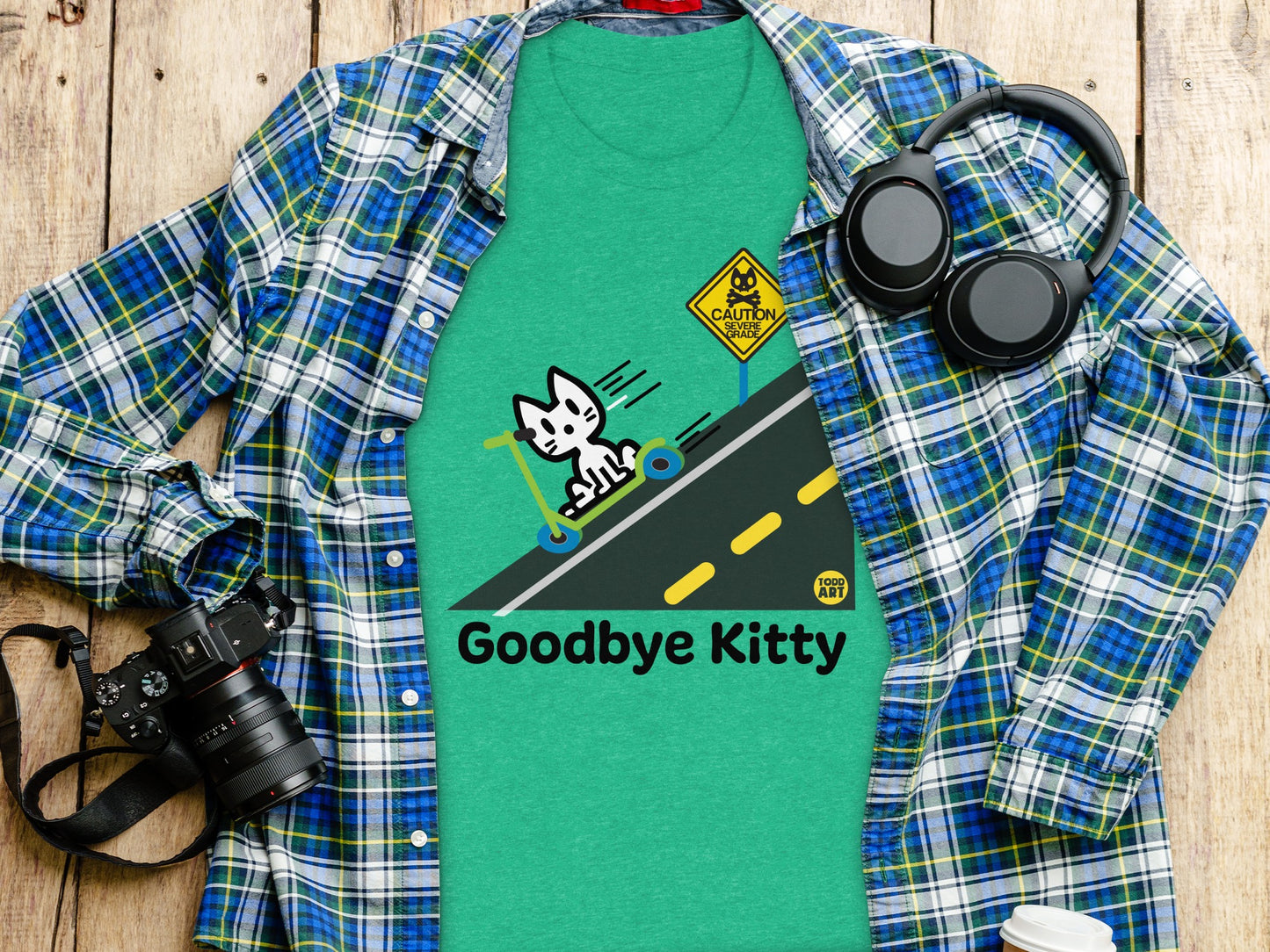 Goodbye Kitty Scooter Cat Graphic T-shirt