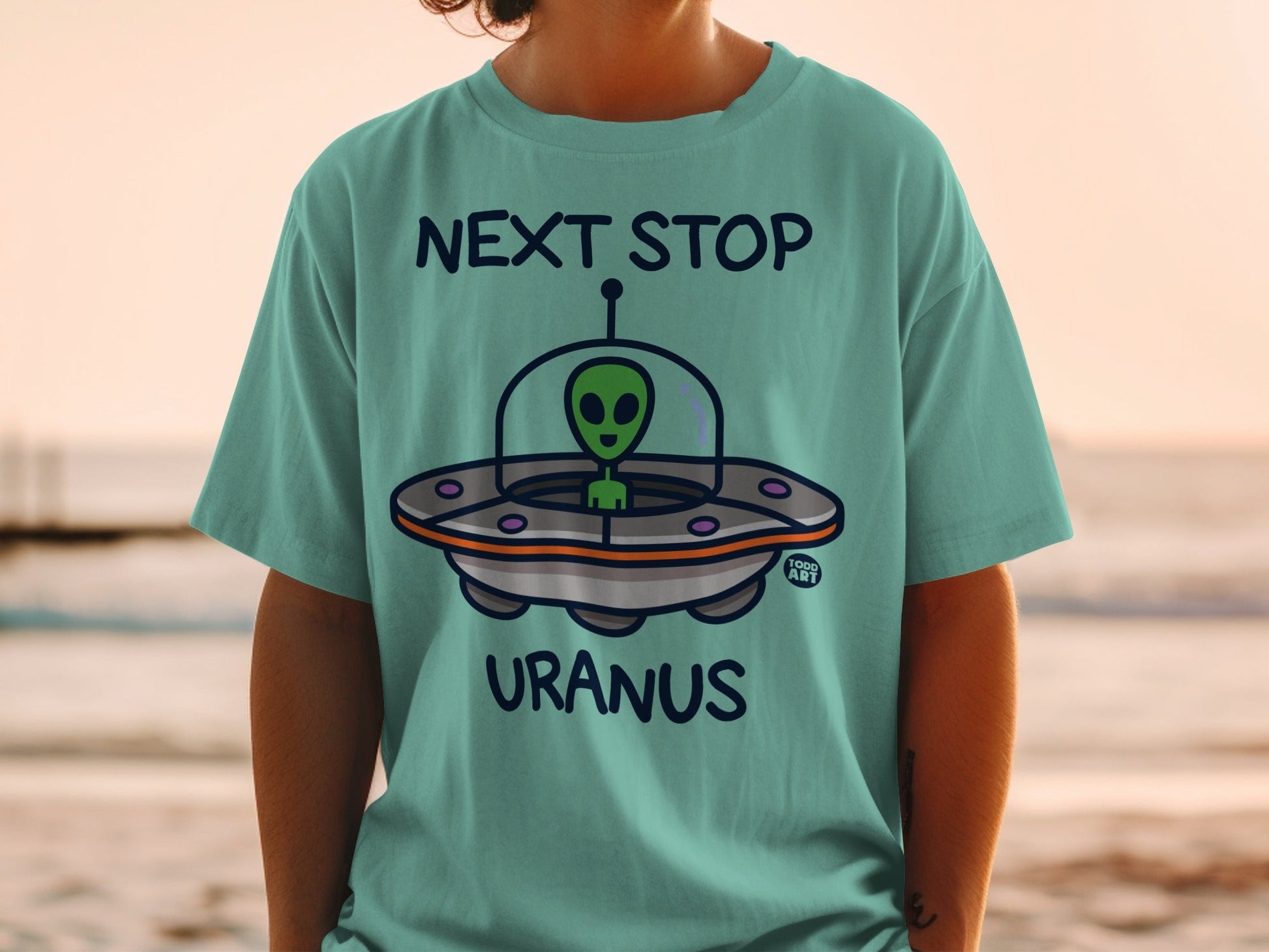 Next Stop Uranus Funny Alien Graphic T-shirt