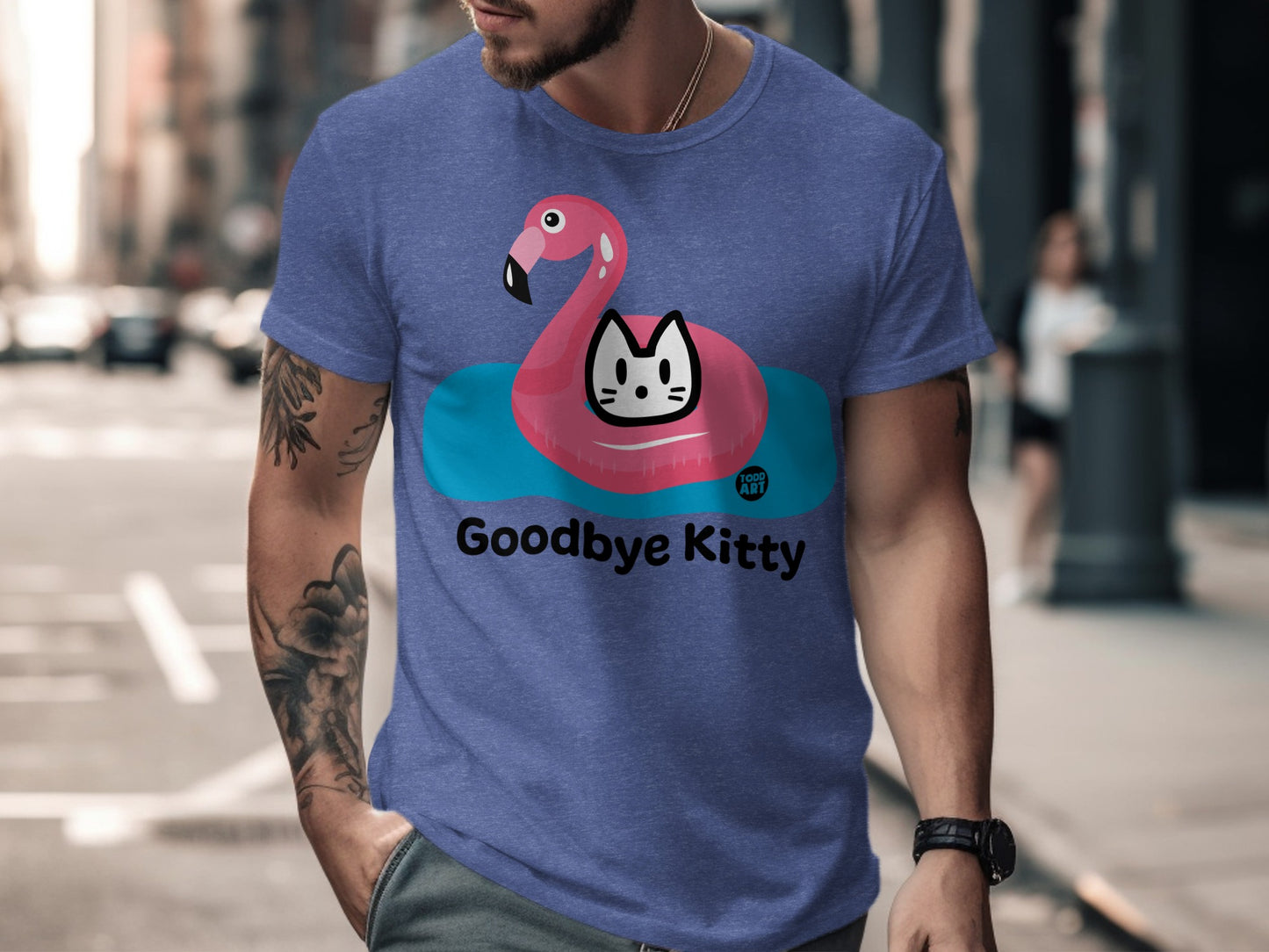Goodbye Kitty Graphic Tee with Pink Flamingo Design