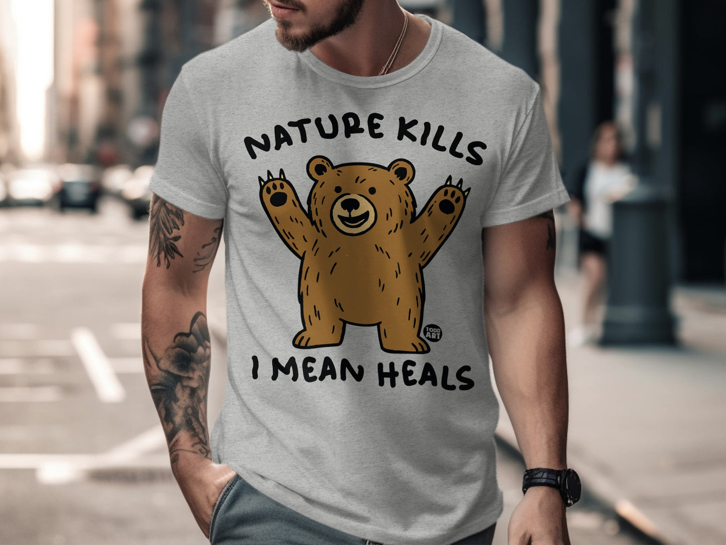 Nature Kills I Mean Heals Bear Graphic T-Shirt
