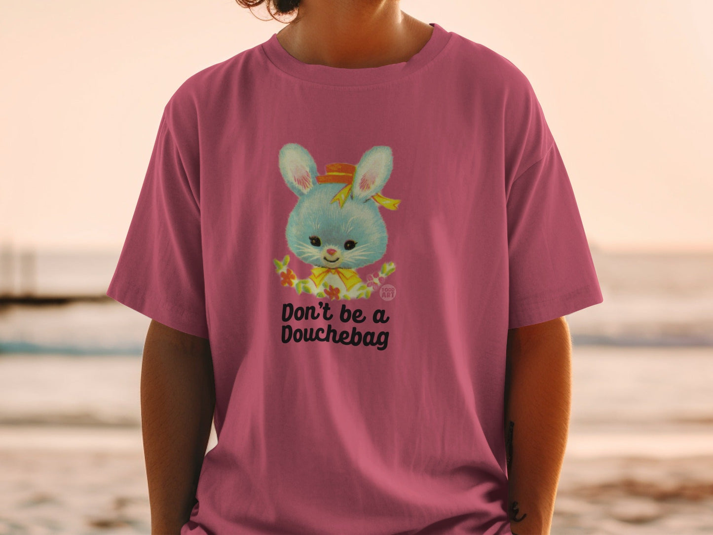 Vintage Style Don't Be A Douchebag Bunny Art T-shirt