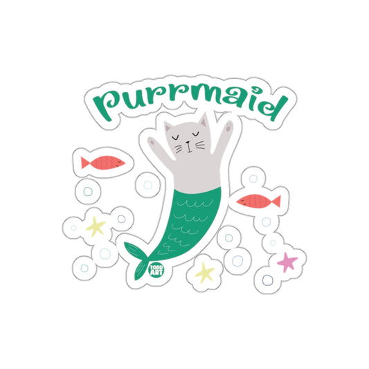 Cute Purrmaid Cat Mermaid Sticker with Fish Design
