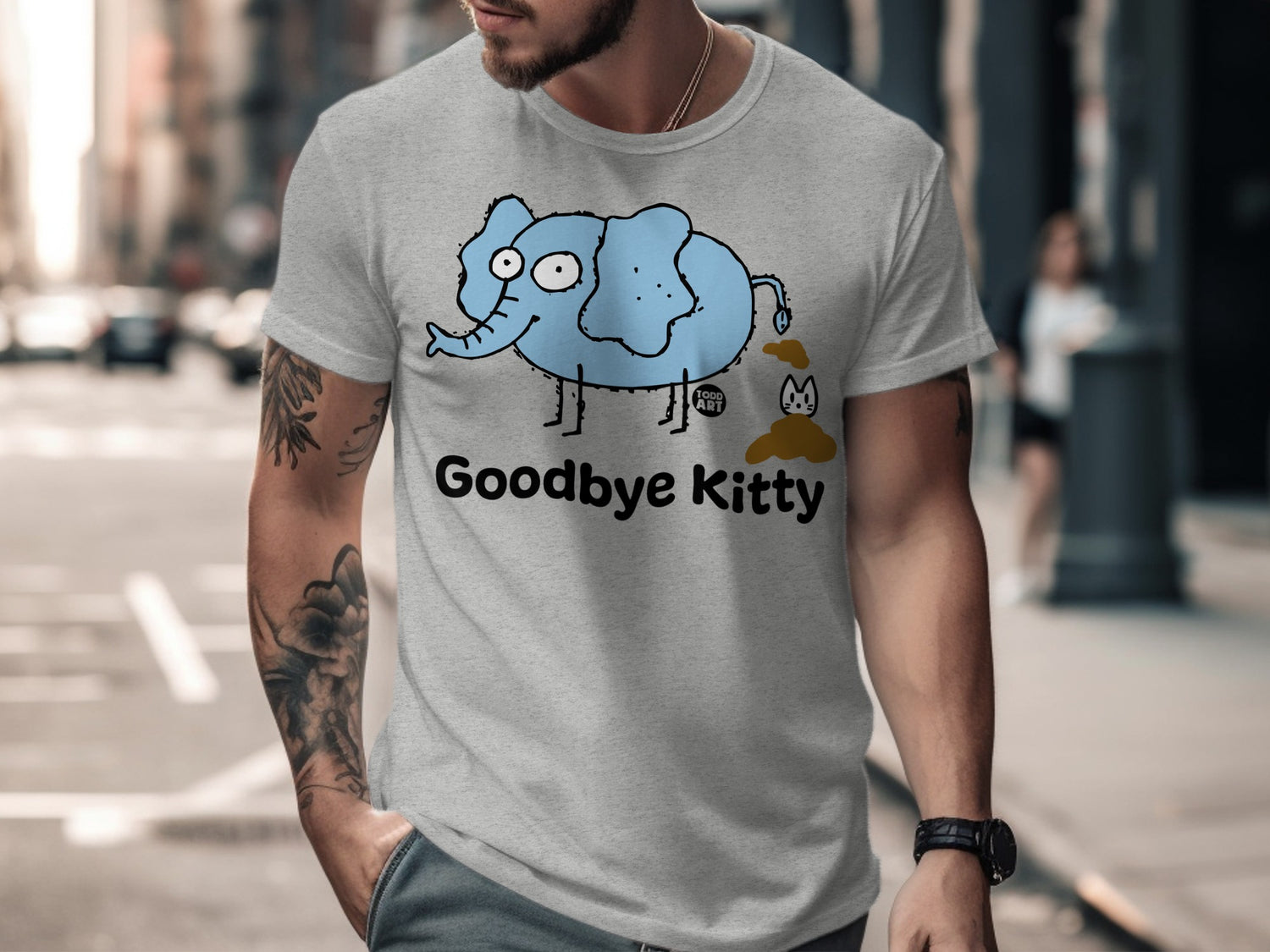 Funny Goodbye Kitty Elephant Graphic T-Shirt
