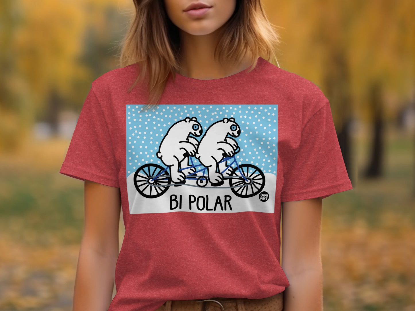 Fun Polar Bear Bicycle Pun Graphic Tee Shirt