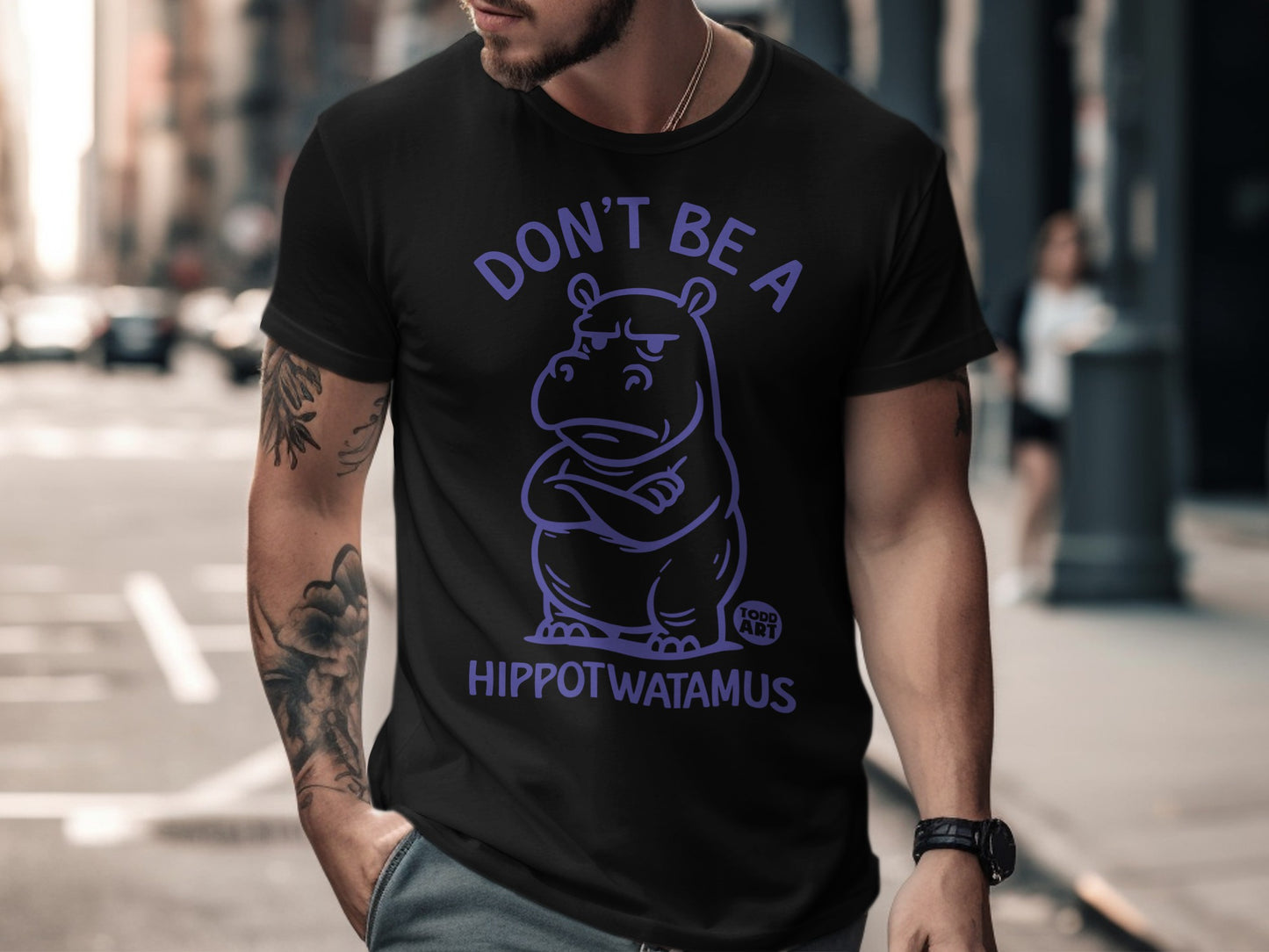 Don't Be A Hippowatamus Funny Illustrated T-Shirt