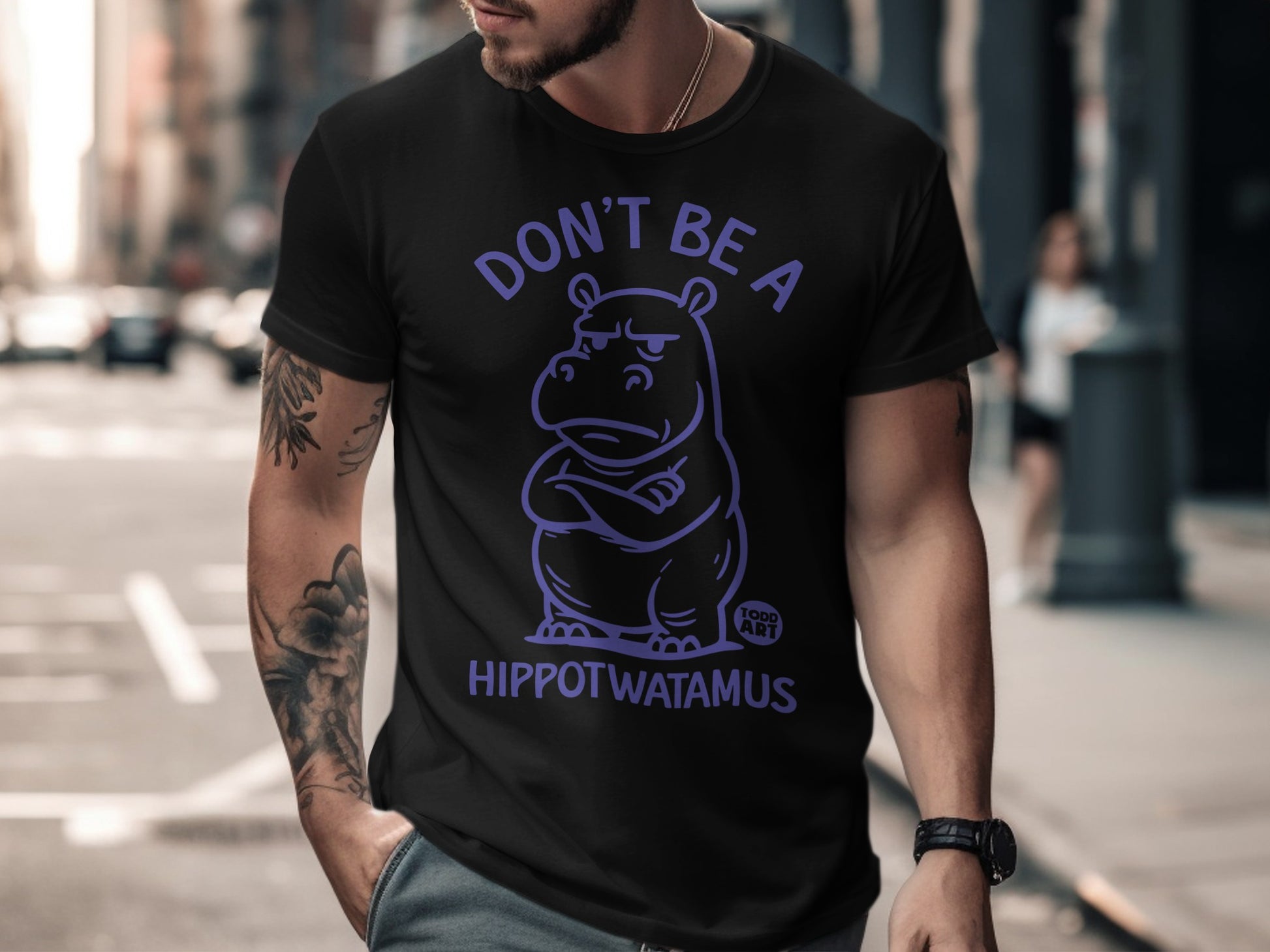Don't Be A Hippowatamus Funny Illustrated T-Shirt