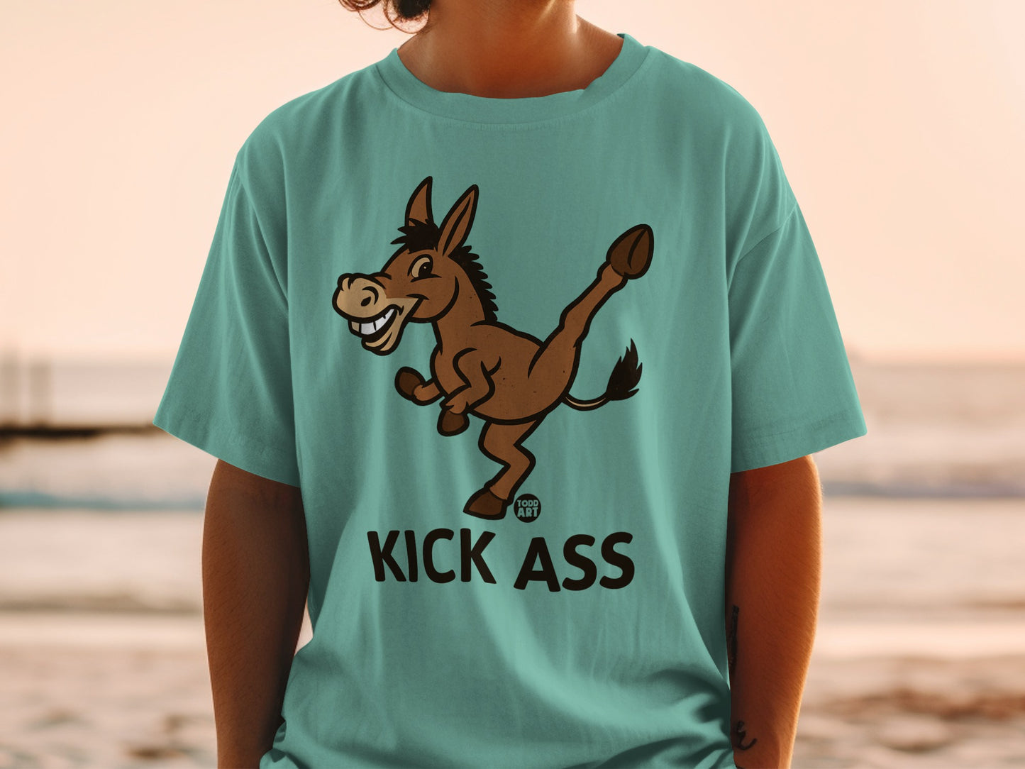 Kick Ass Donkey Graphic Teal T-shirt for All Ages