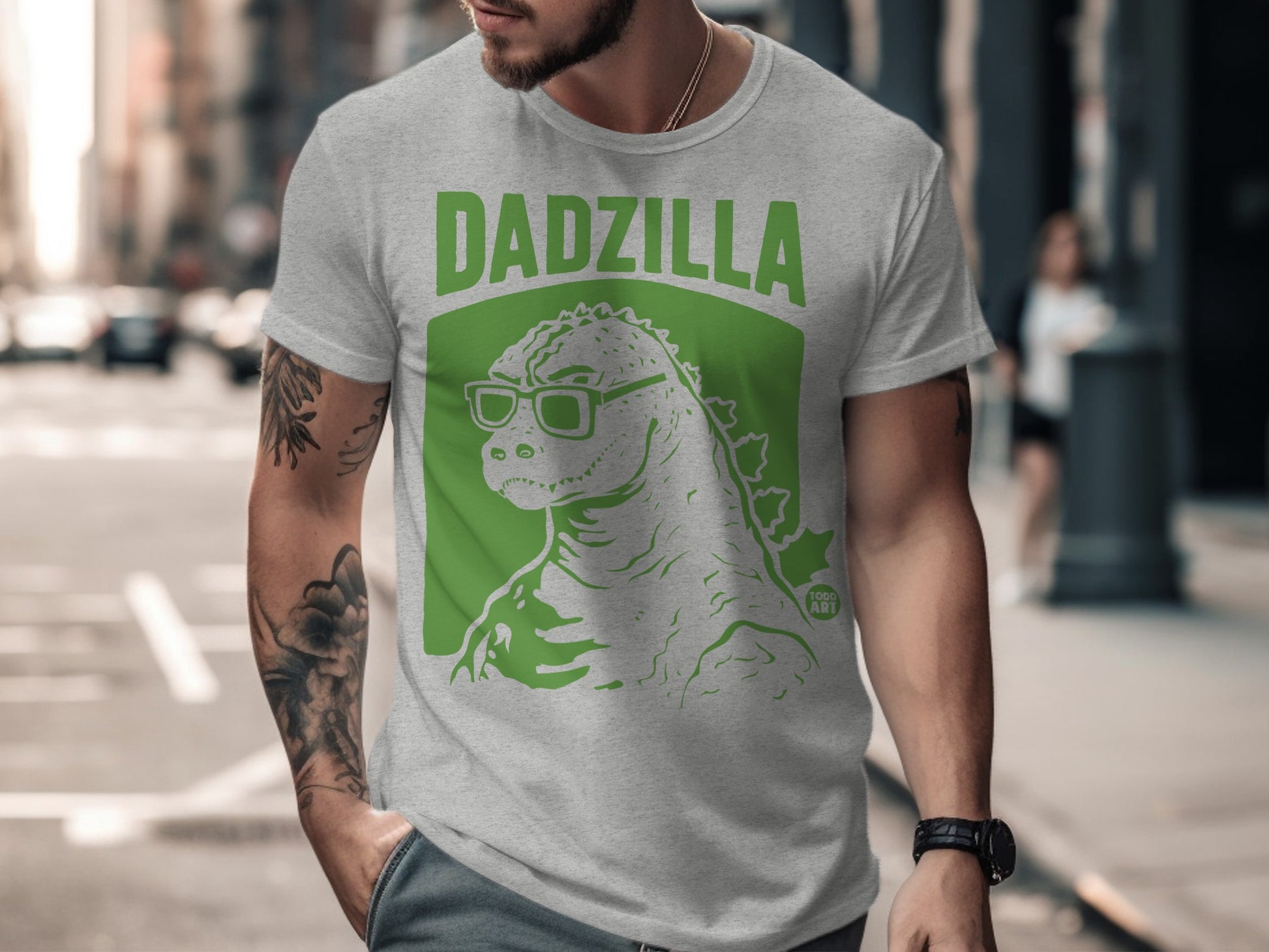 Dadzilla Graphic T-Shirt With Fun Green Godzilla Print