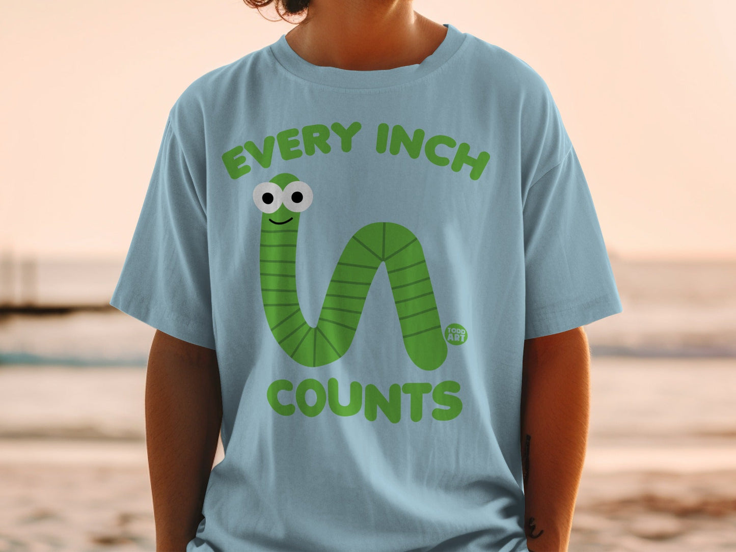 Every Inch Counts Green Worm Graphic T-shirt