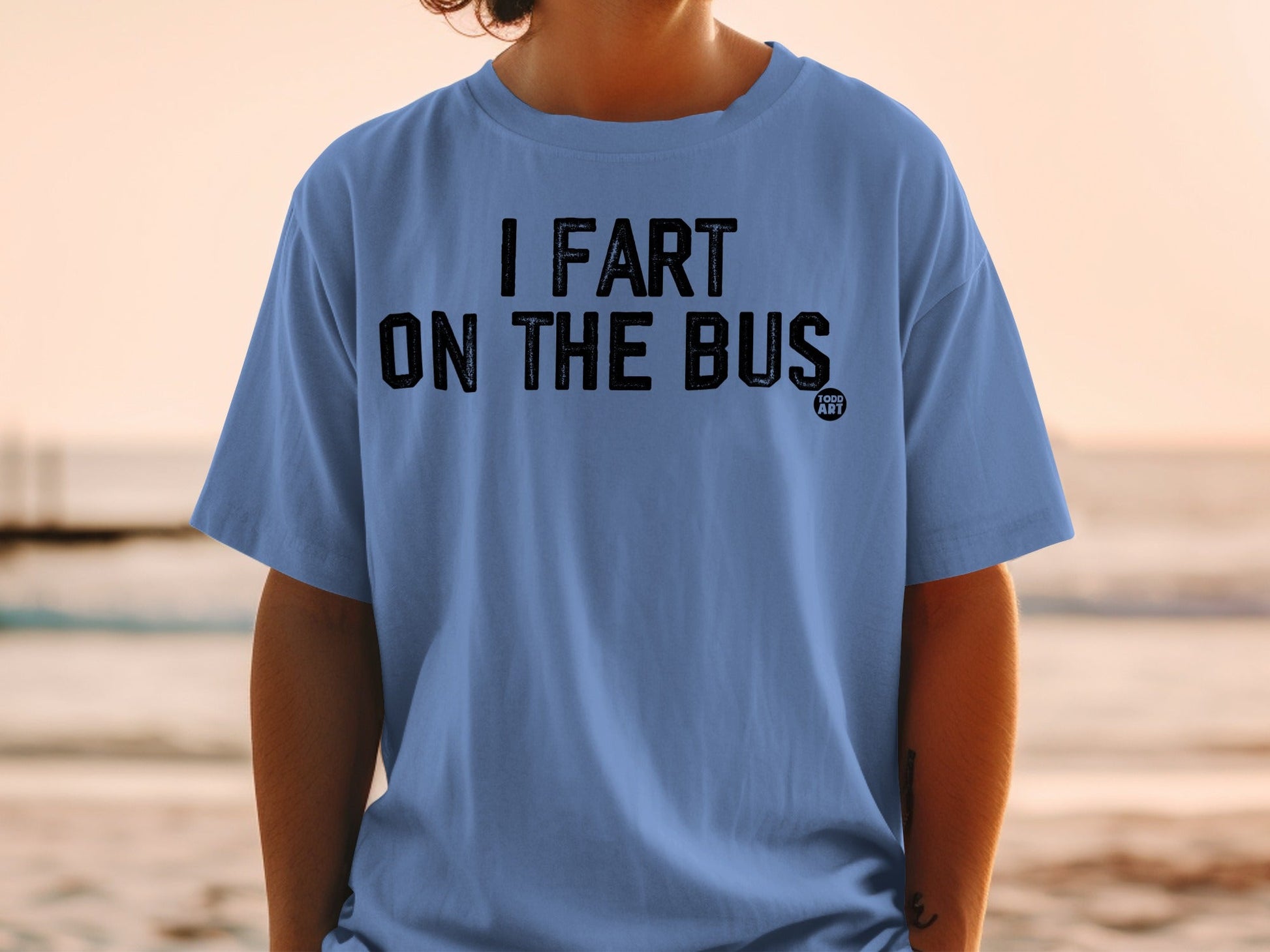 Hilarious I Fart On The Bus Blue Graphic Tee Shirt
